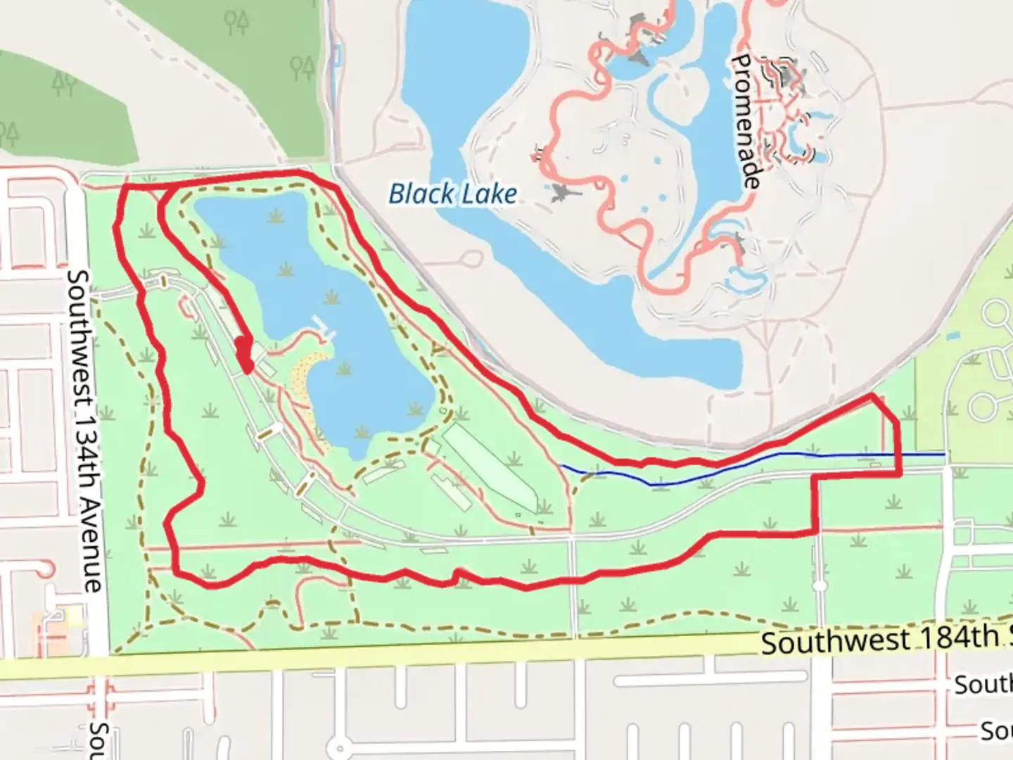 An image depicting the trail Larry and Penny Thompson Park Loop and its surrounding area.