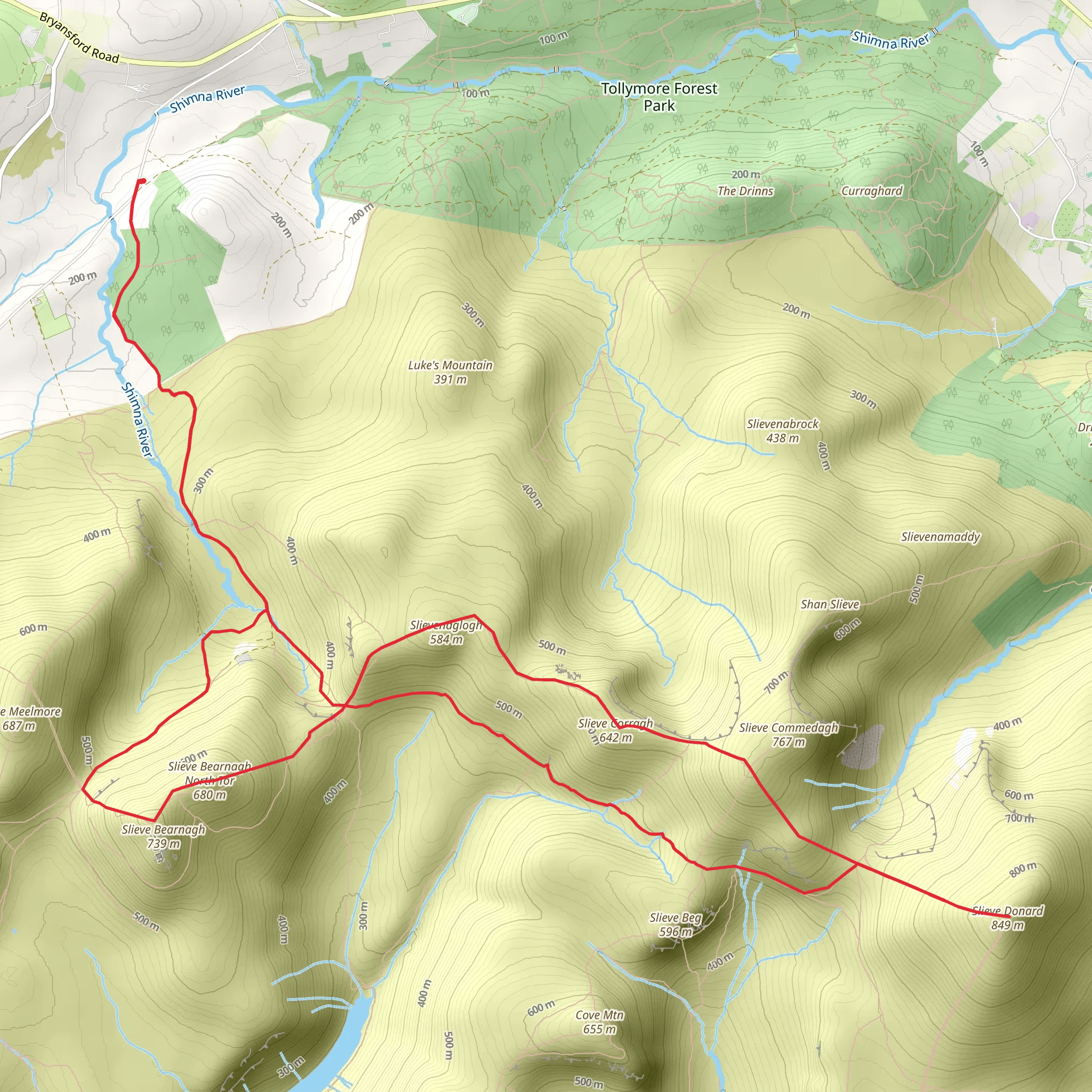 Slieve Donard - Commedagh and Bearnagh mobile static map