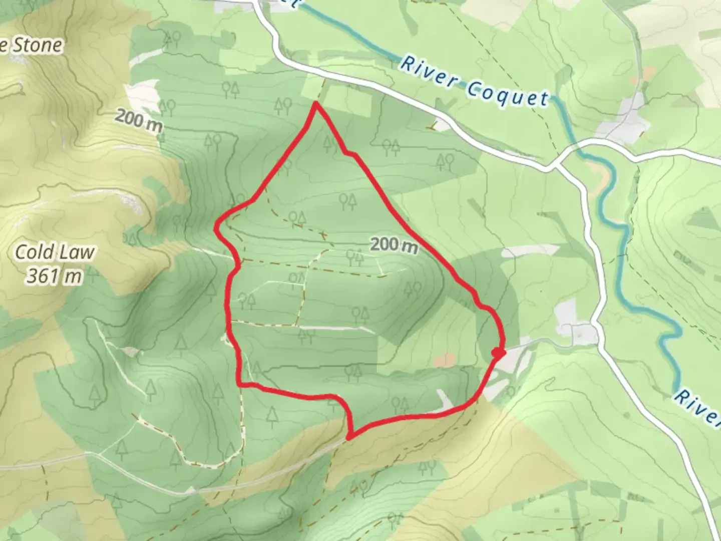 An image depicting the trail Holystone Loop and its surrounding area.