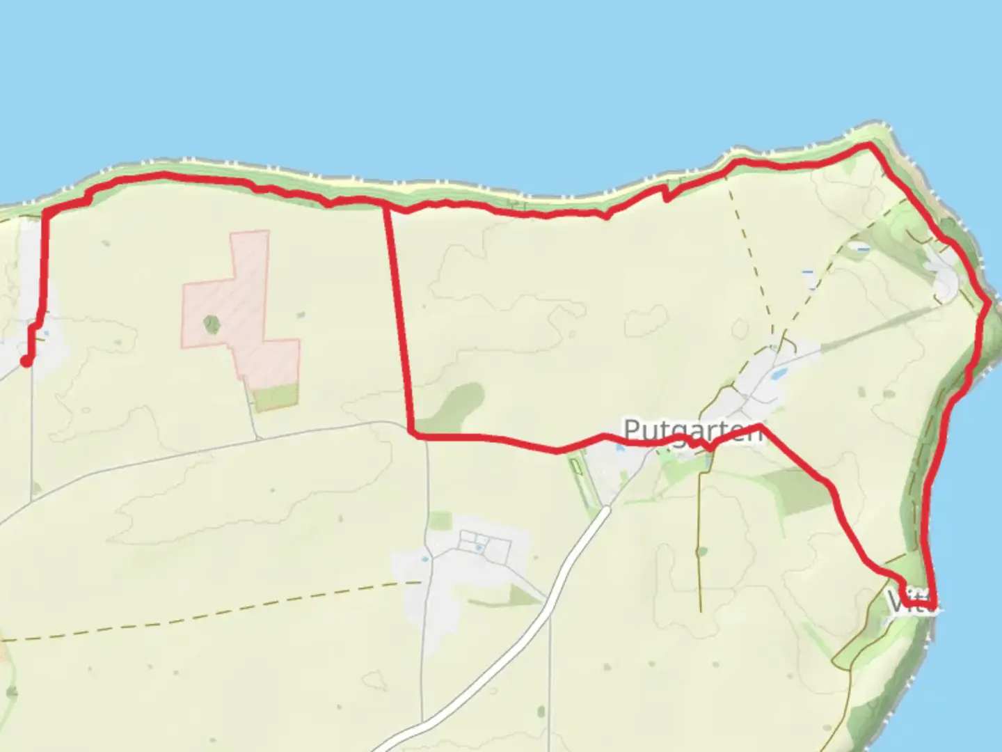 An image depicting the trail Faallada Sicht via Putgarten and Varnkevitz and its surrounding area.