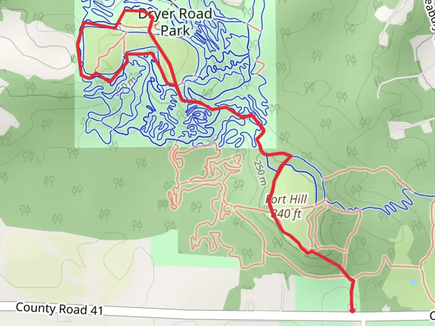 An image depicting the trail Fort Hill Loop and its surrounding area.