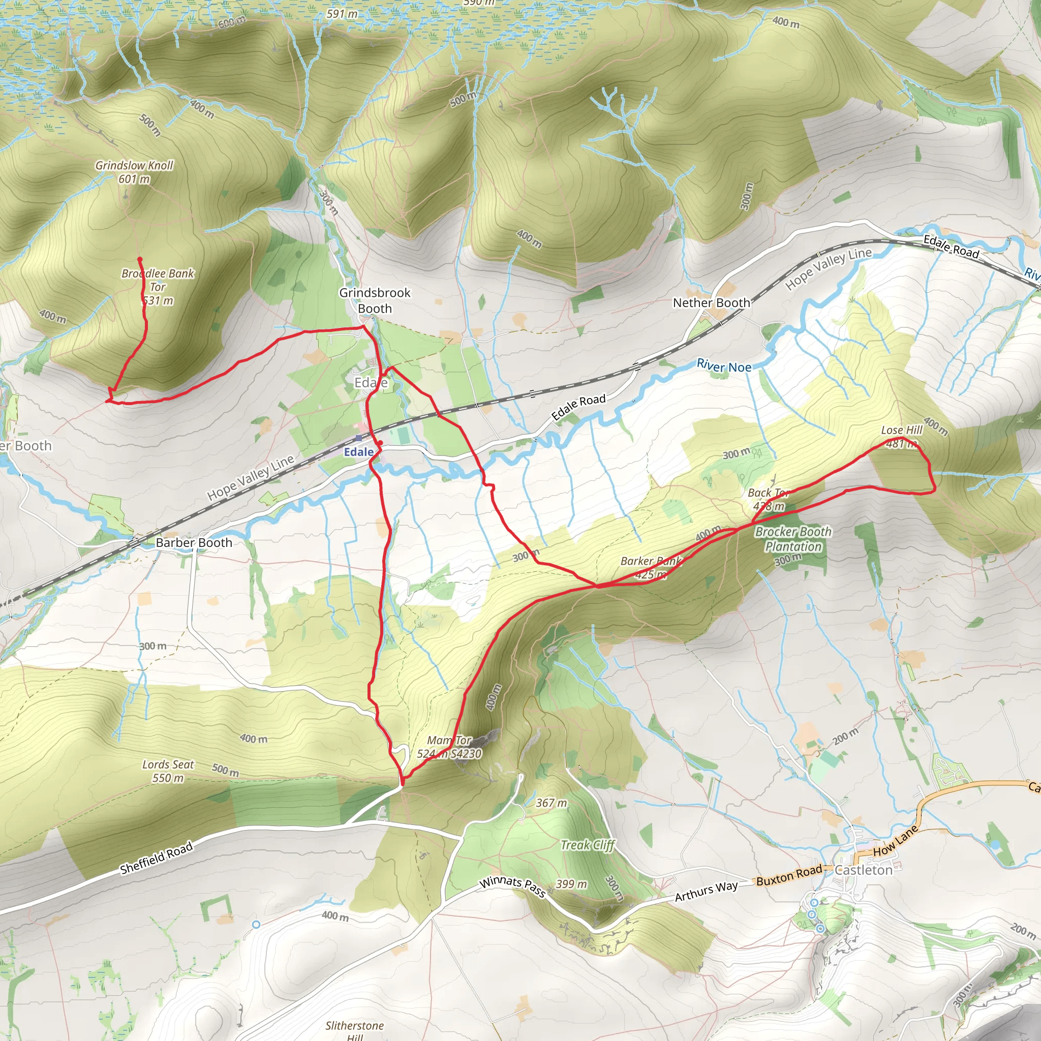Broadlee Bank Tor, Back Tor and Lose Hill Loop mobile static map