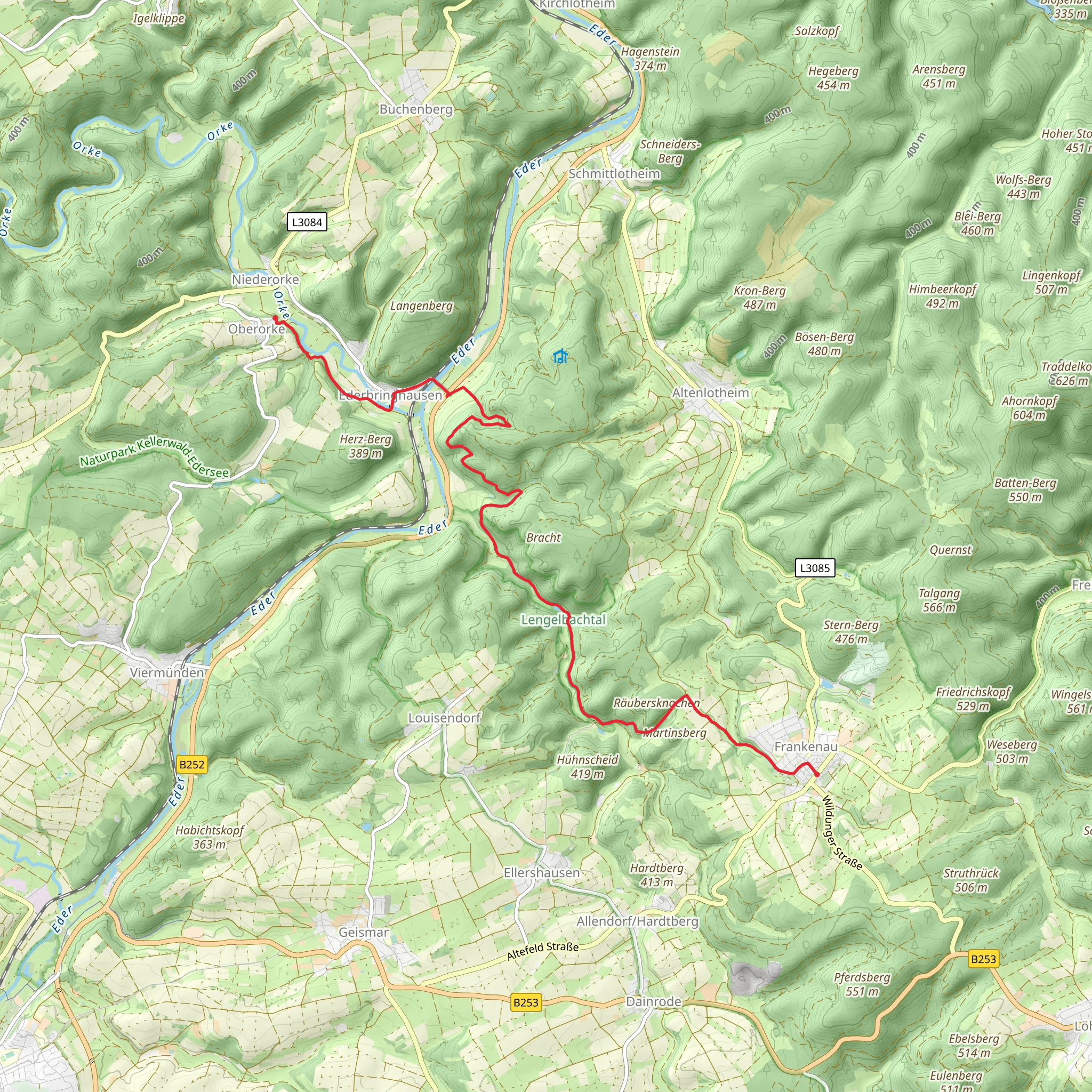 Frankenau to Oberorke Walk mobile static map