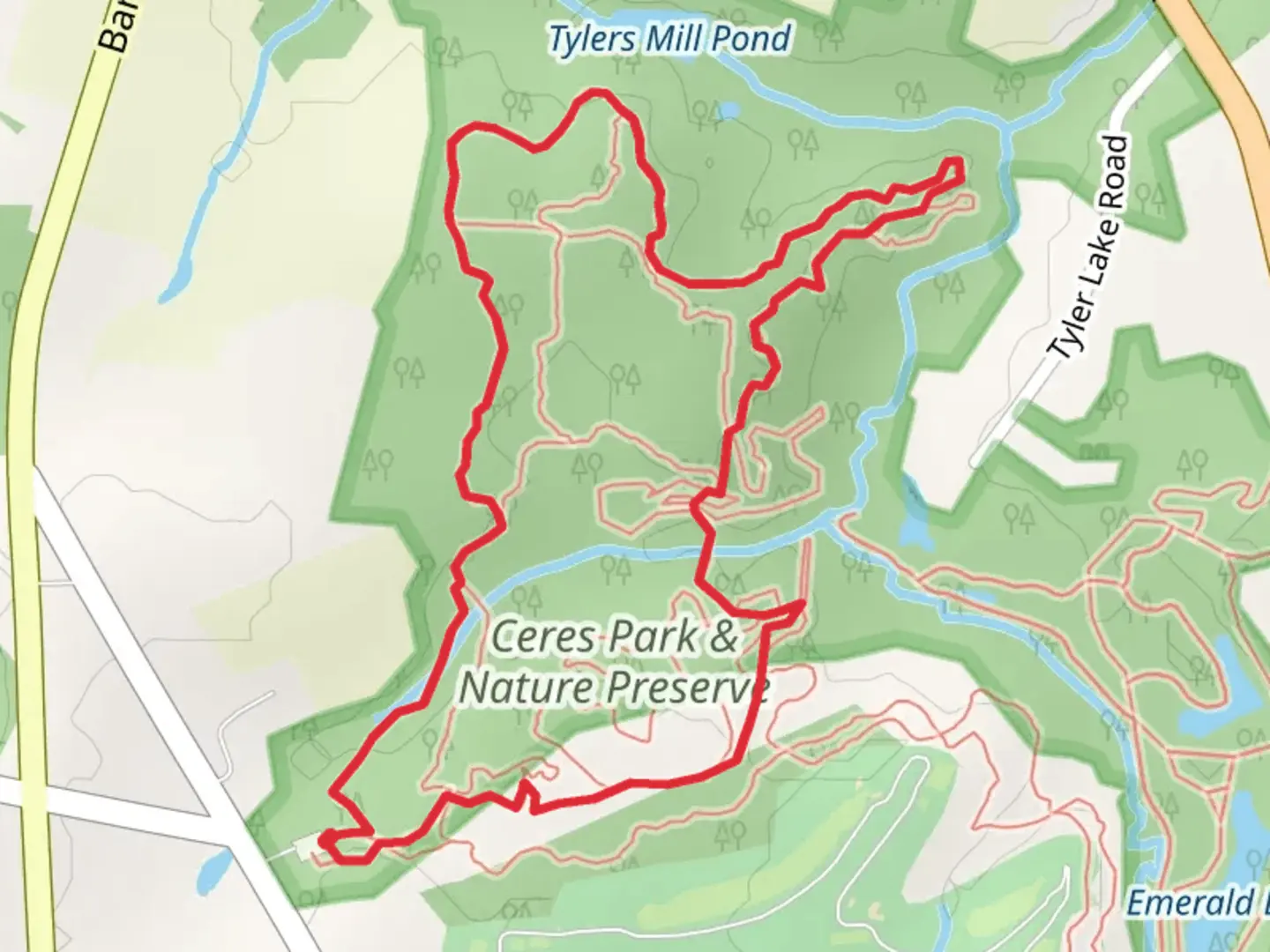 An image depicting the trail Ceres Park and Nature Preserve Loop and its surrounding area.