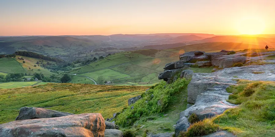 Burbage Rocks and Padley Gorge from Hay Wood