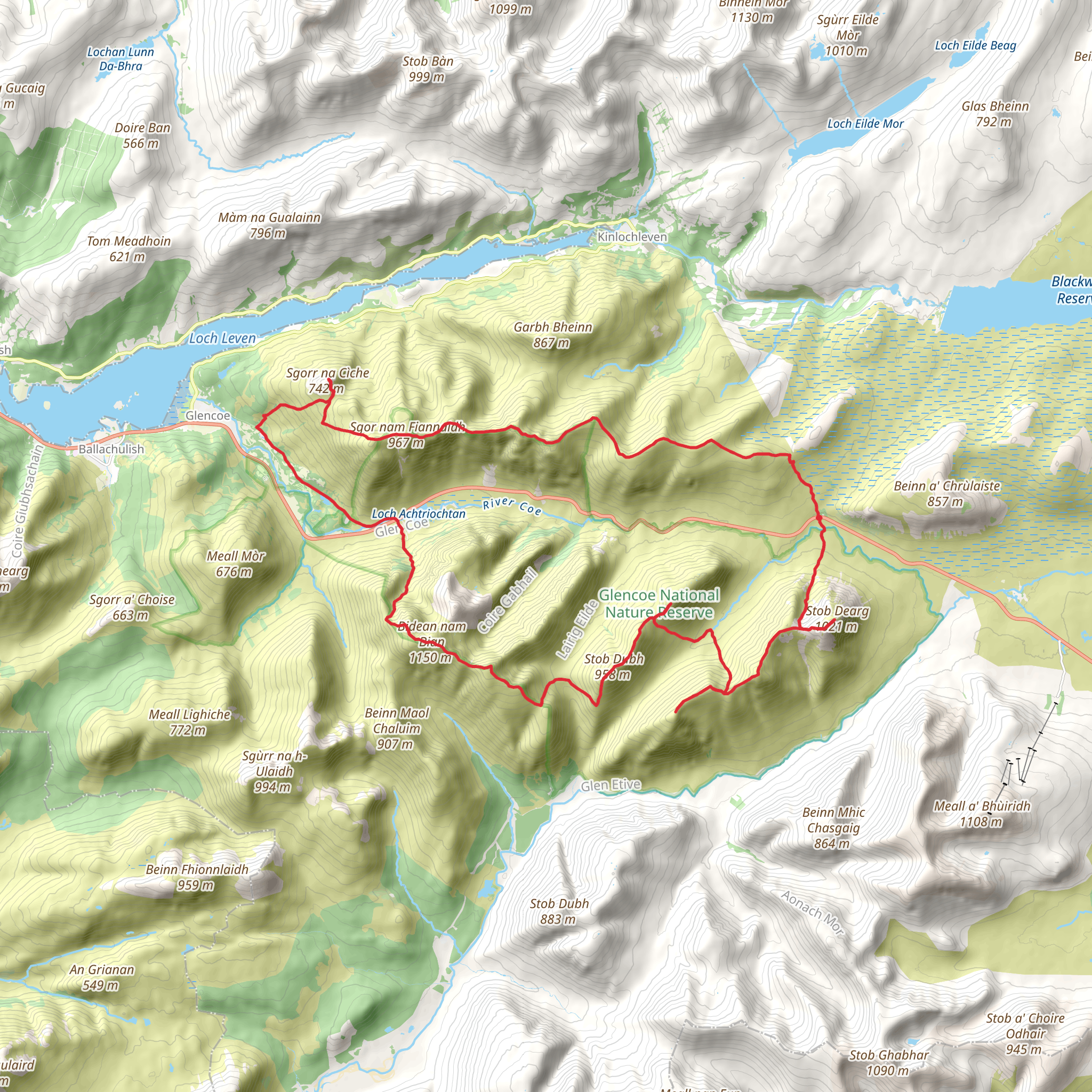 Stob Coire Sgreamhach and Sgorr na Ciche Loop from Altnafeadh mobile static map