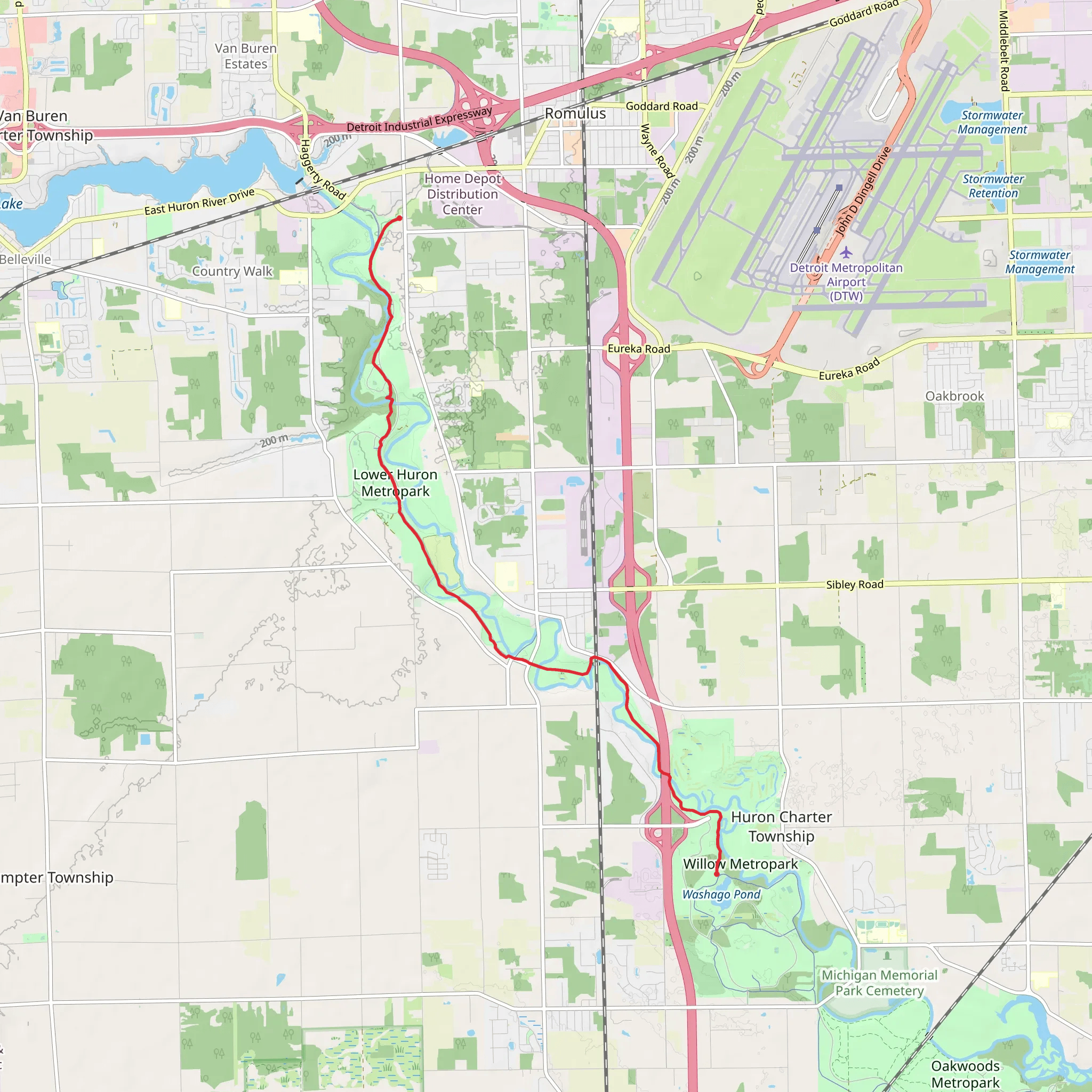 Lower Huron Metropark Trail mobile static map
