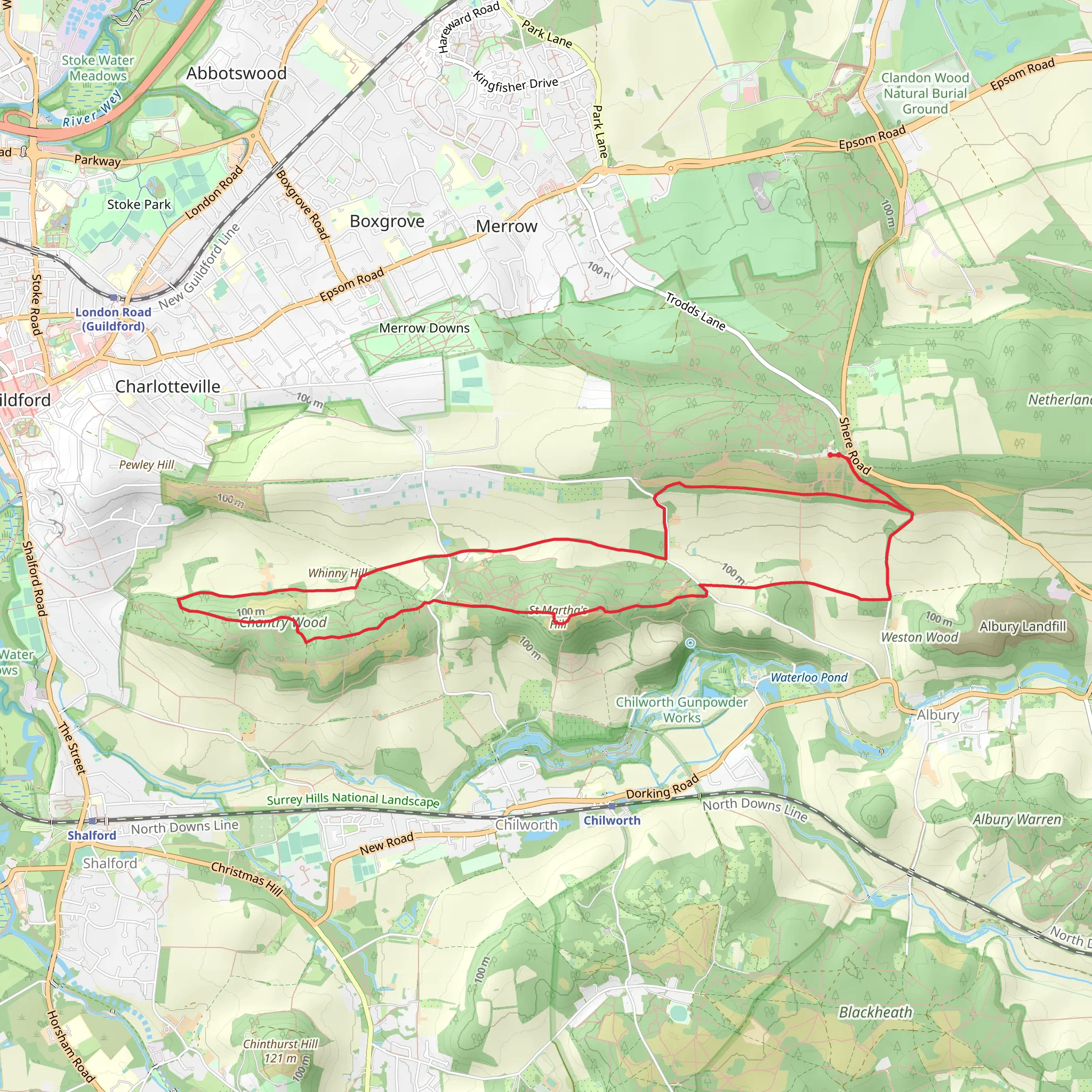 St Martha's Hill Loop from Newlands Corner mobile static map