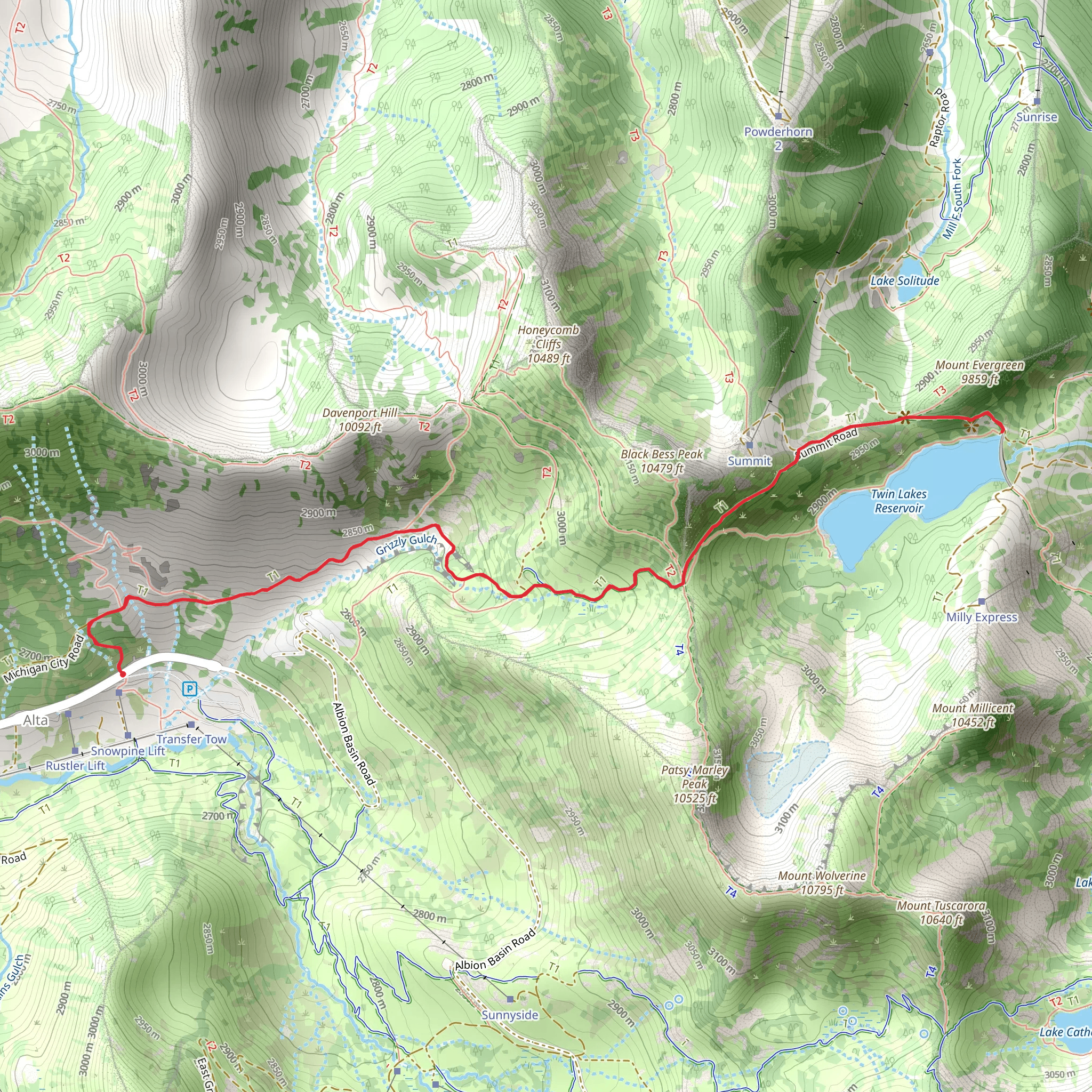 Twin Lakes Pass and Alta Brighton Trail mobile static map