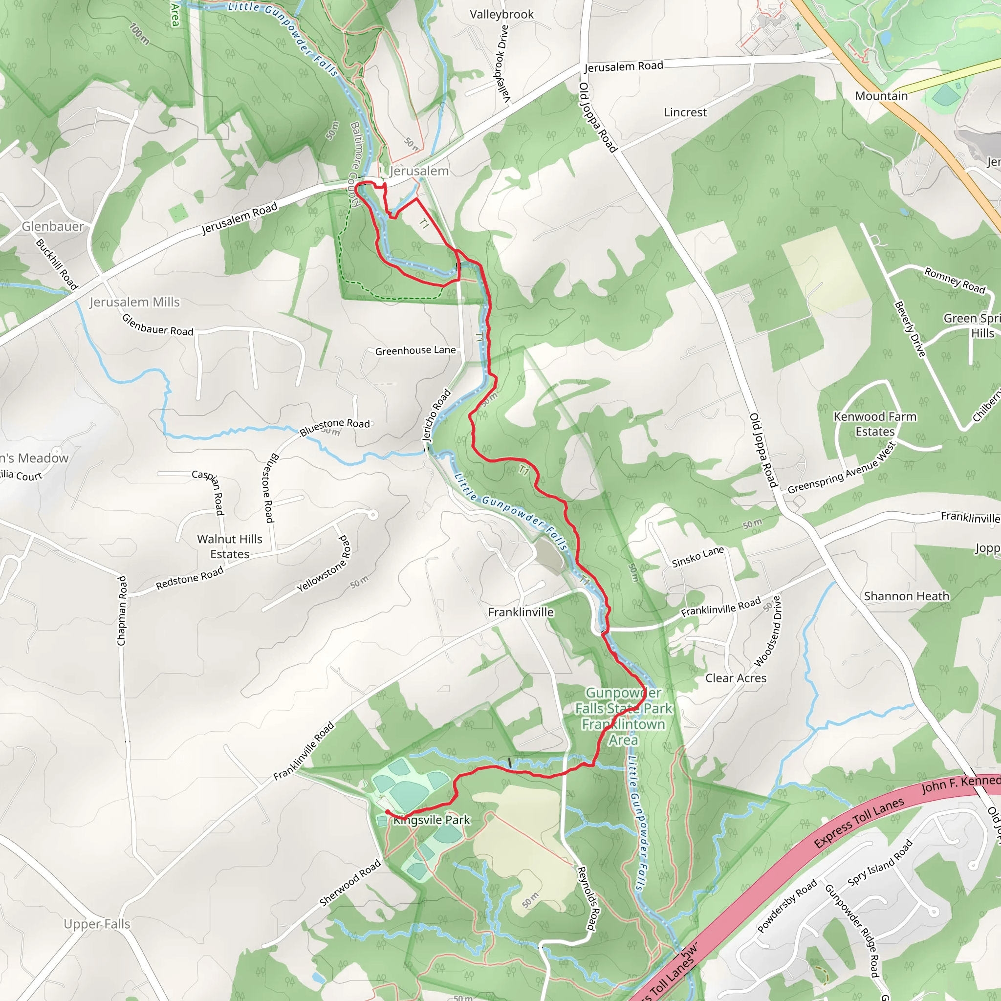 Little Gunpowder Trail and Sherwood Trail mobile static map