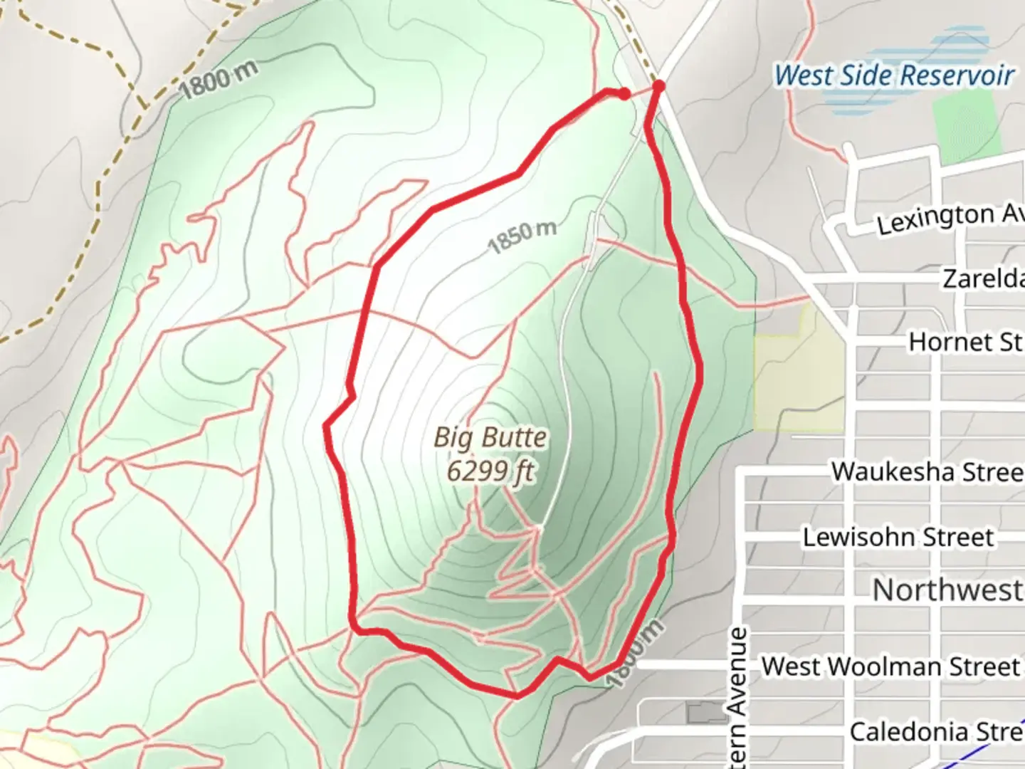 An image depicting the trail Big Butte Loop and its surrounding area.