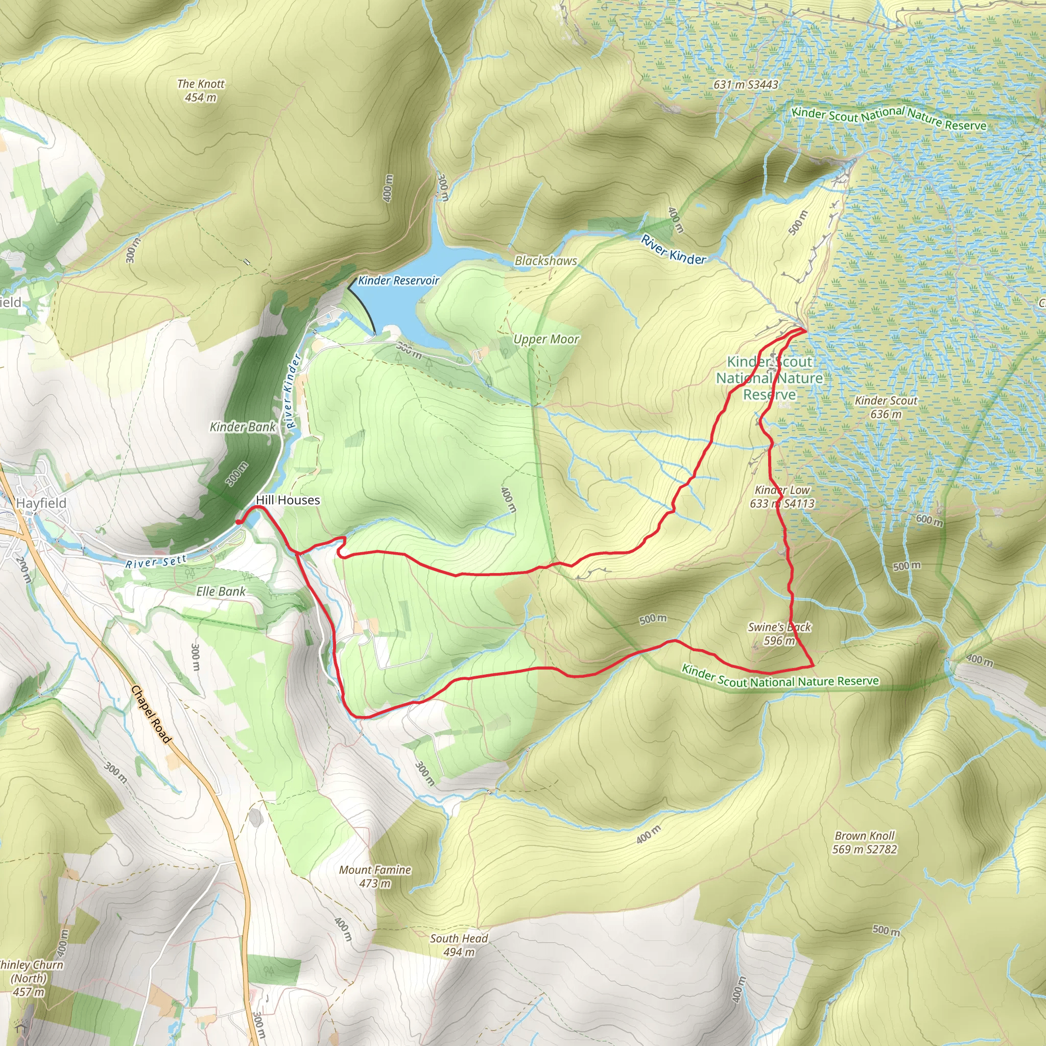 Kinder Low and Stony Ford via Pennine Way mobile static map