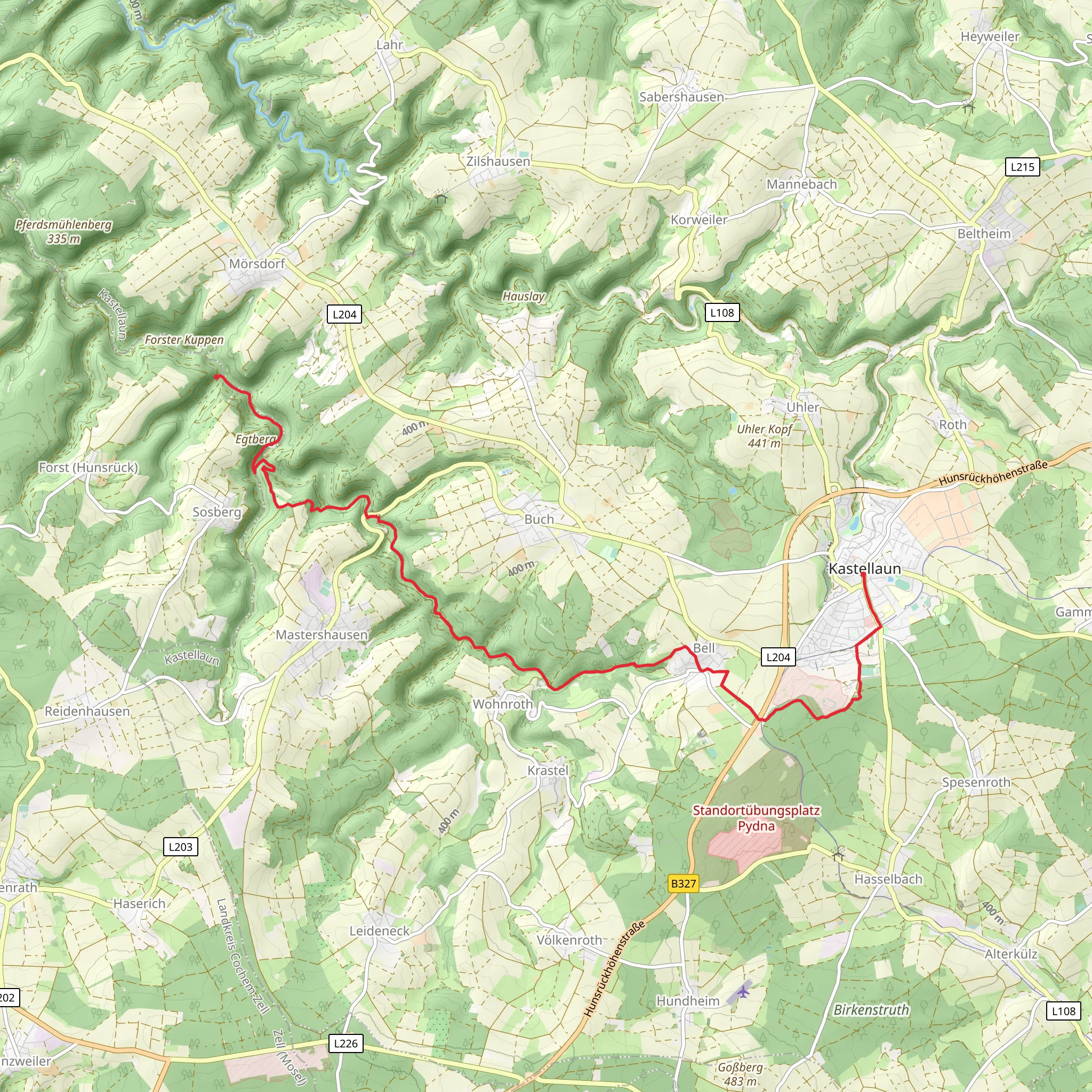 Stefelsberg to Kastellaun via Saar Hunsruecke Steig mobile static map