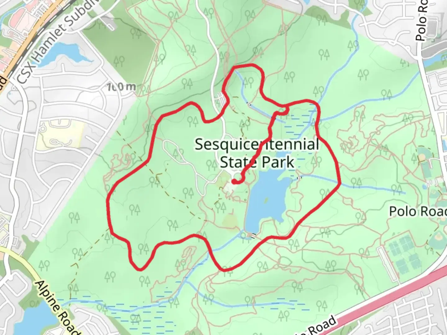 An image depicting the trail Sesquicentennial Loop and its surrounding area.