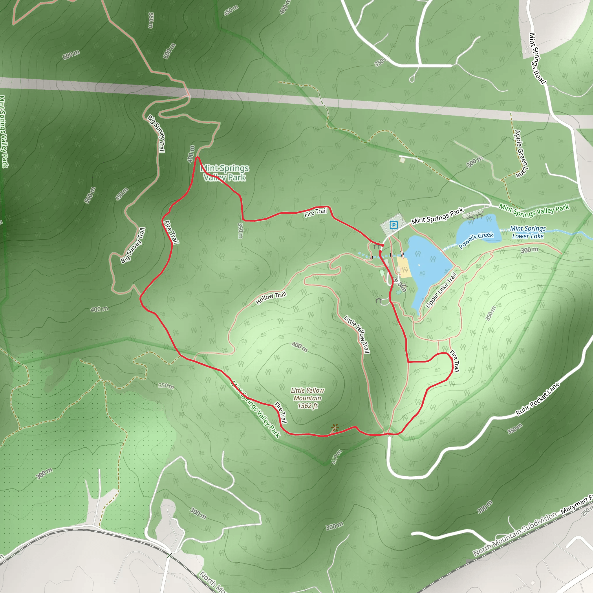 Little Yellow Mountain via Fire Trail mobile static map