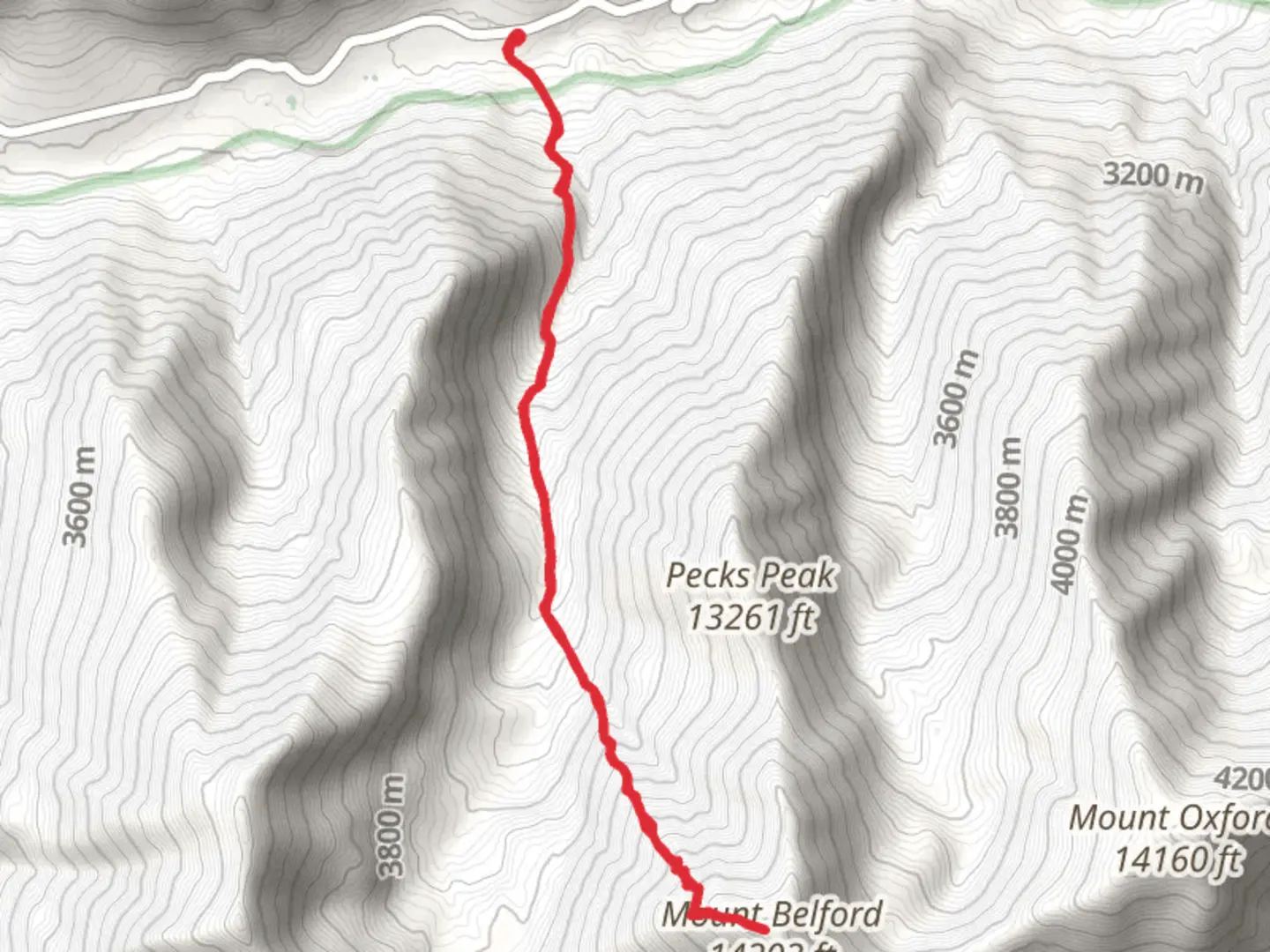 An image depicting the trail Mount Belford via Missouri Gulch Trail and its surrounding area.