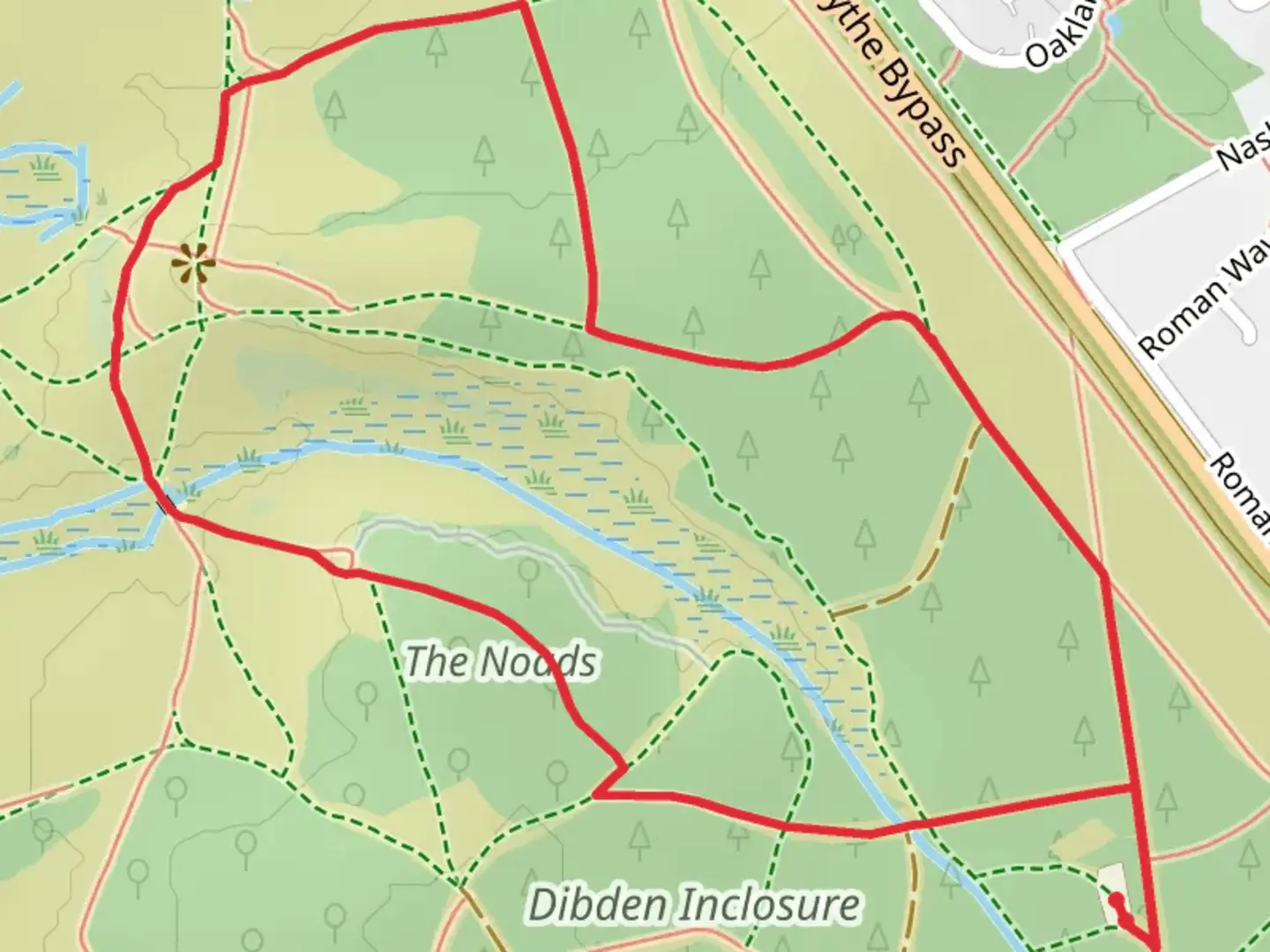An image depicting the trail Dibden Enclosure Loop and its surrounding area.