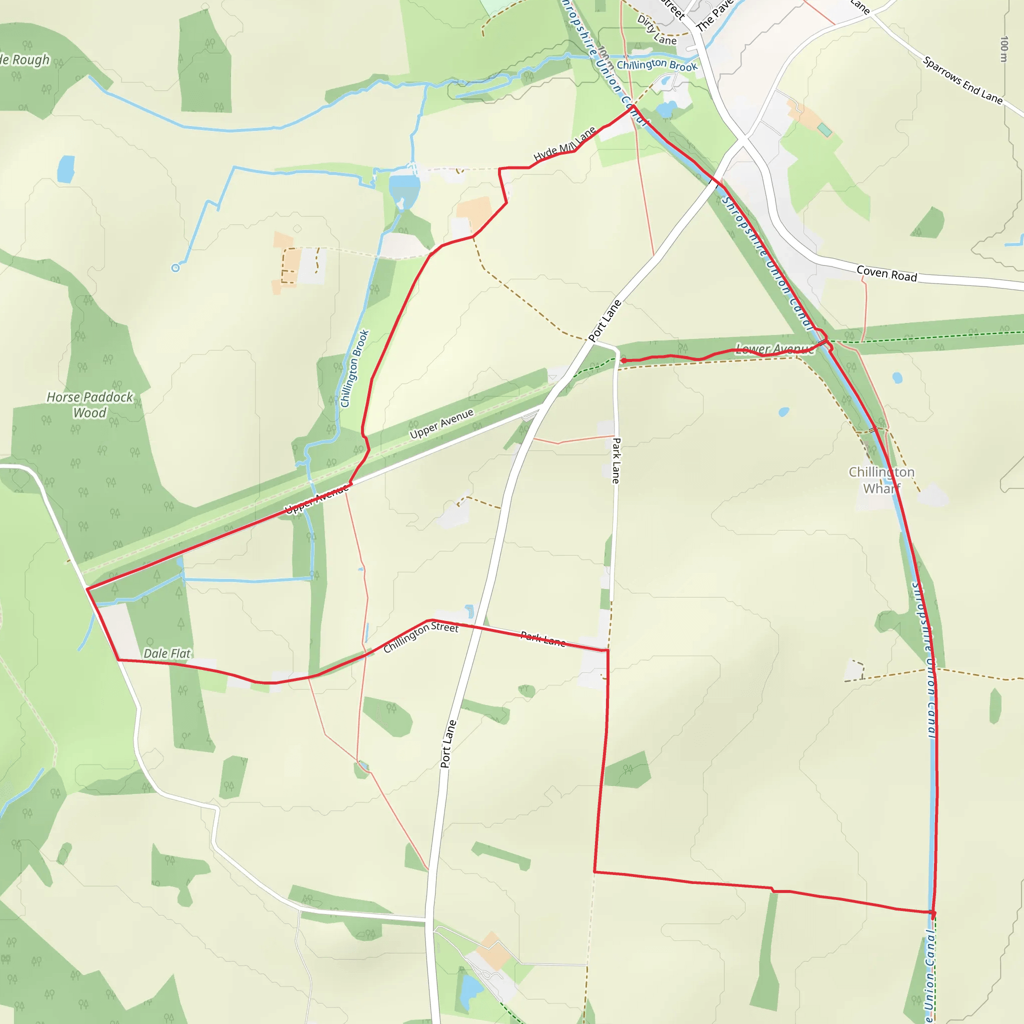 Chillington Hall and Shropshire Union Canal from Brewood mobile static map