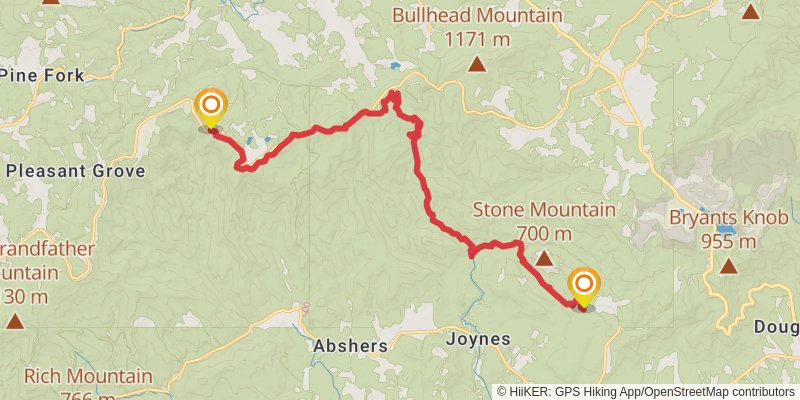 Mountains-to-Sea Trail stage 34 Map