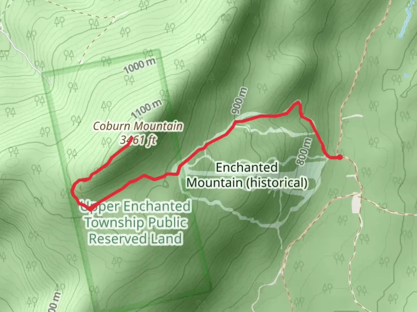 An image depicting the trail Snowmobile Coburn Mountain and its surrounding area.