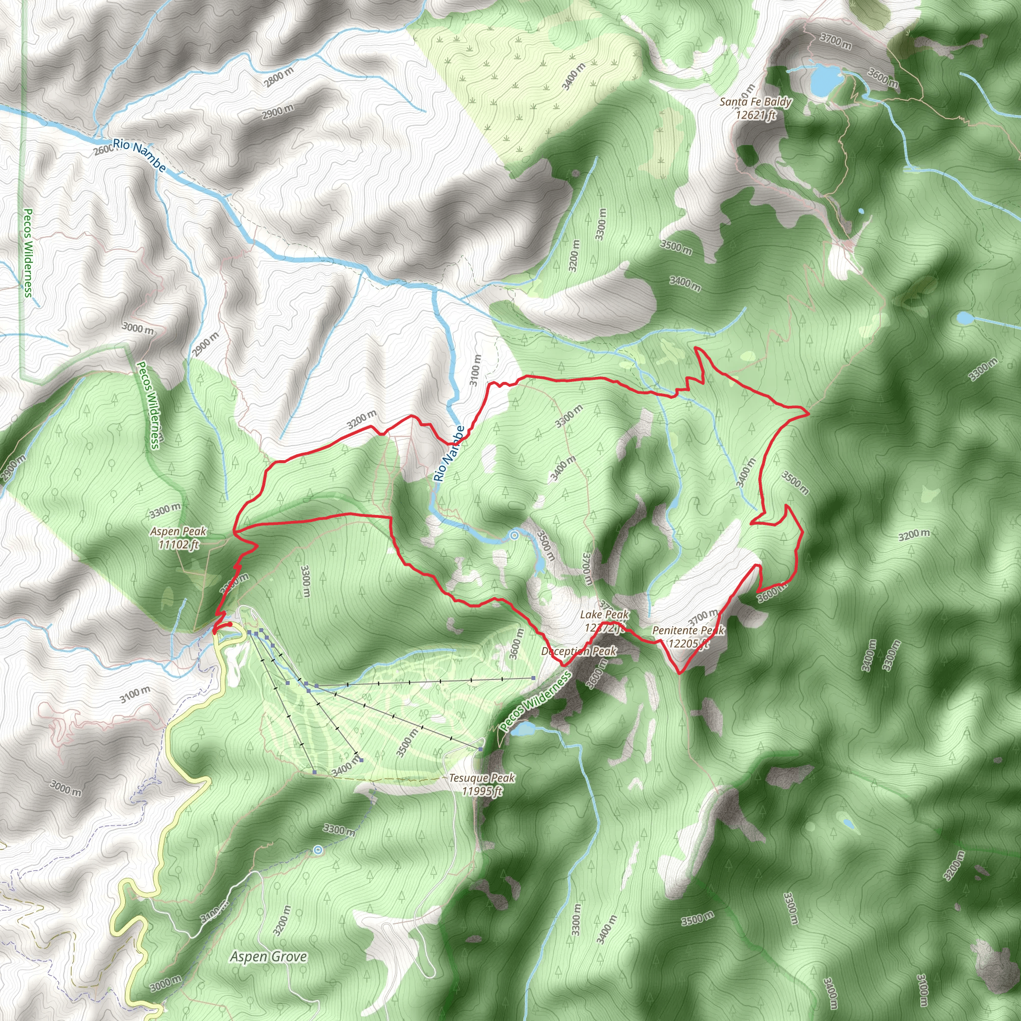 Deception Peak - Penitente Peak - Ravens Ridge Winsor Loop Trail mobile static map