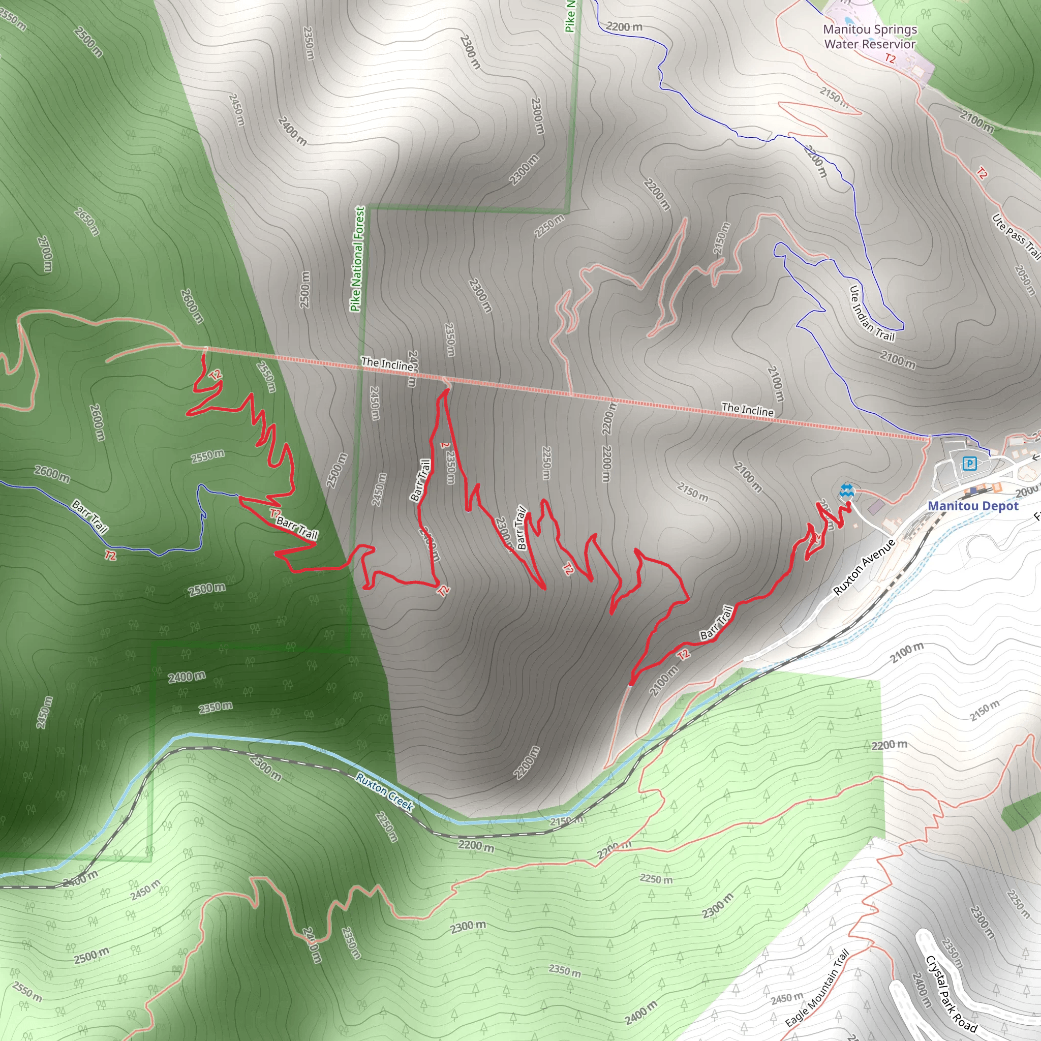 Barr Trail from Manitou Depot mobile static map