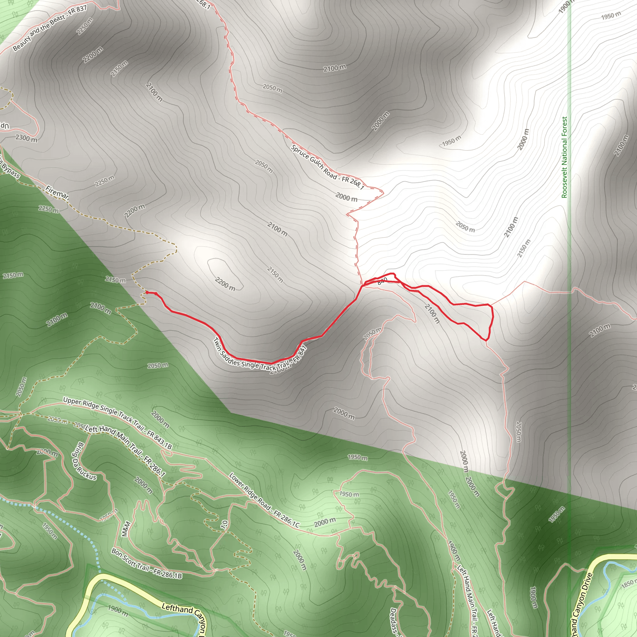 Baughman’s Saddle Single Track via Twin Saddle's Single Track Trail mobile static map