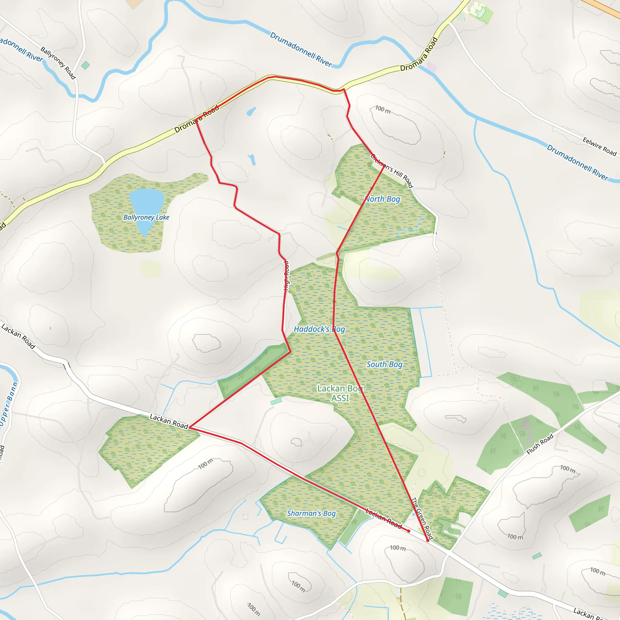 Ballyroney Lackan Bog Walk mobile static map