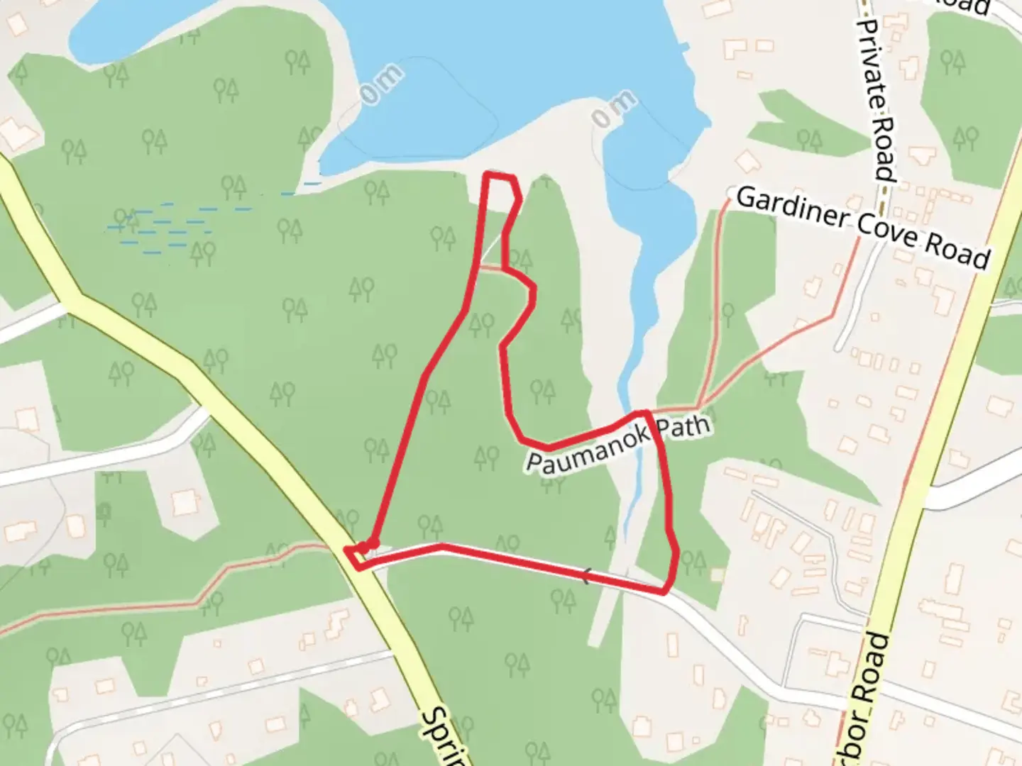 An image depicting the trail Paumanok Path and Soak Hides Road Loop and its surrounding area.