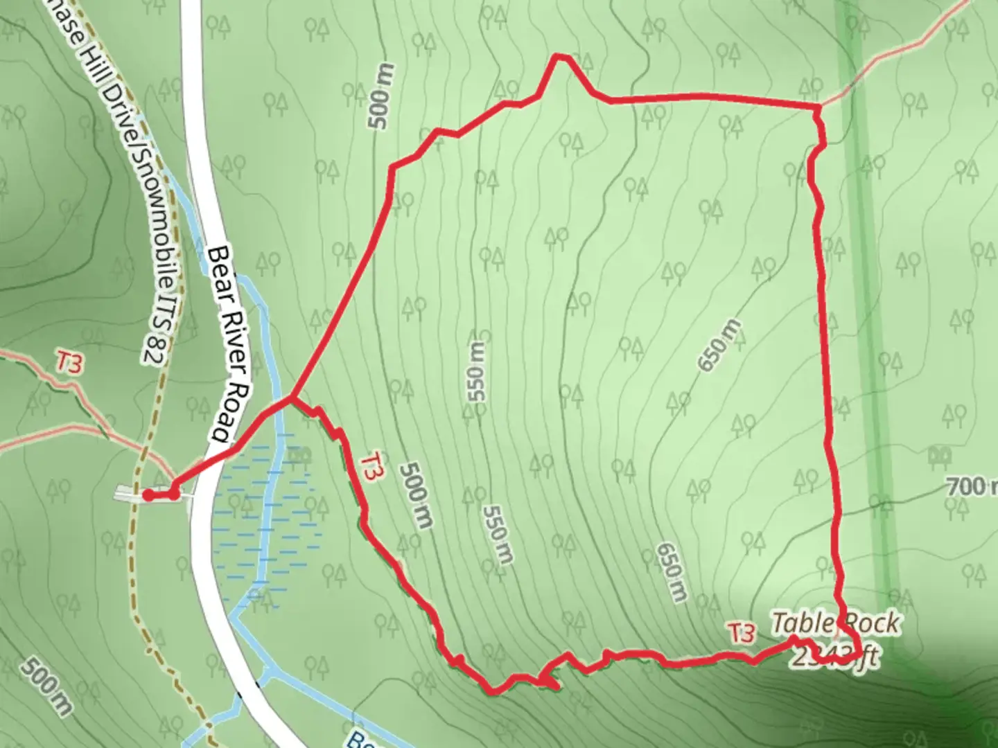 An image depicting the trail Grafton Loop Trail via Table Rock Mountain and its surrounding area.