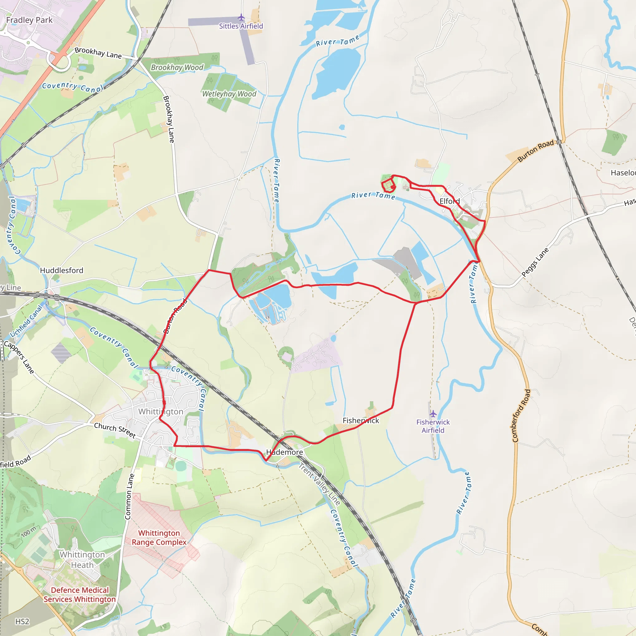 Whittington to Elford Loop via Elford Hall Garden mobile static map