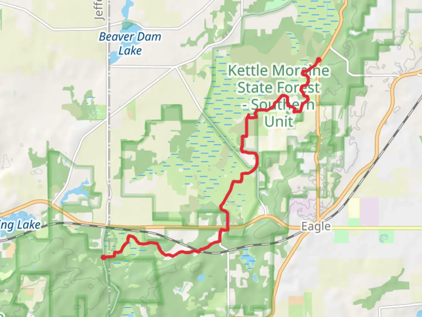 An image depicting the trail Ice Age Trail - State Highway 67 and its surrounding area.