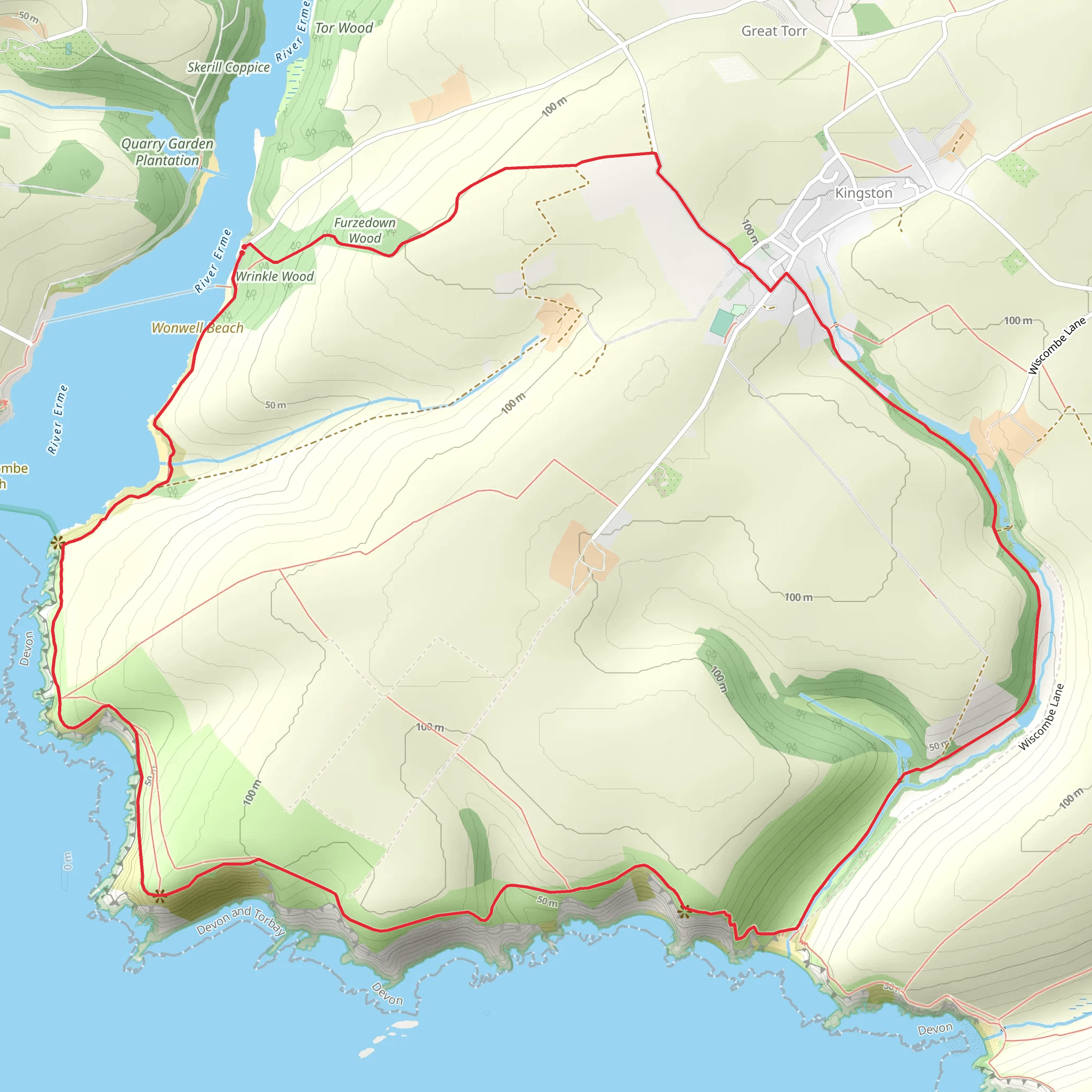 Wonwell Beach, Hoist Point and Wycombe Loop - Kingston mobile static map