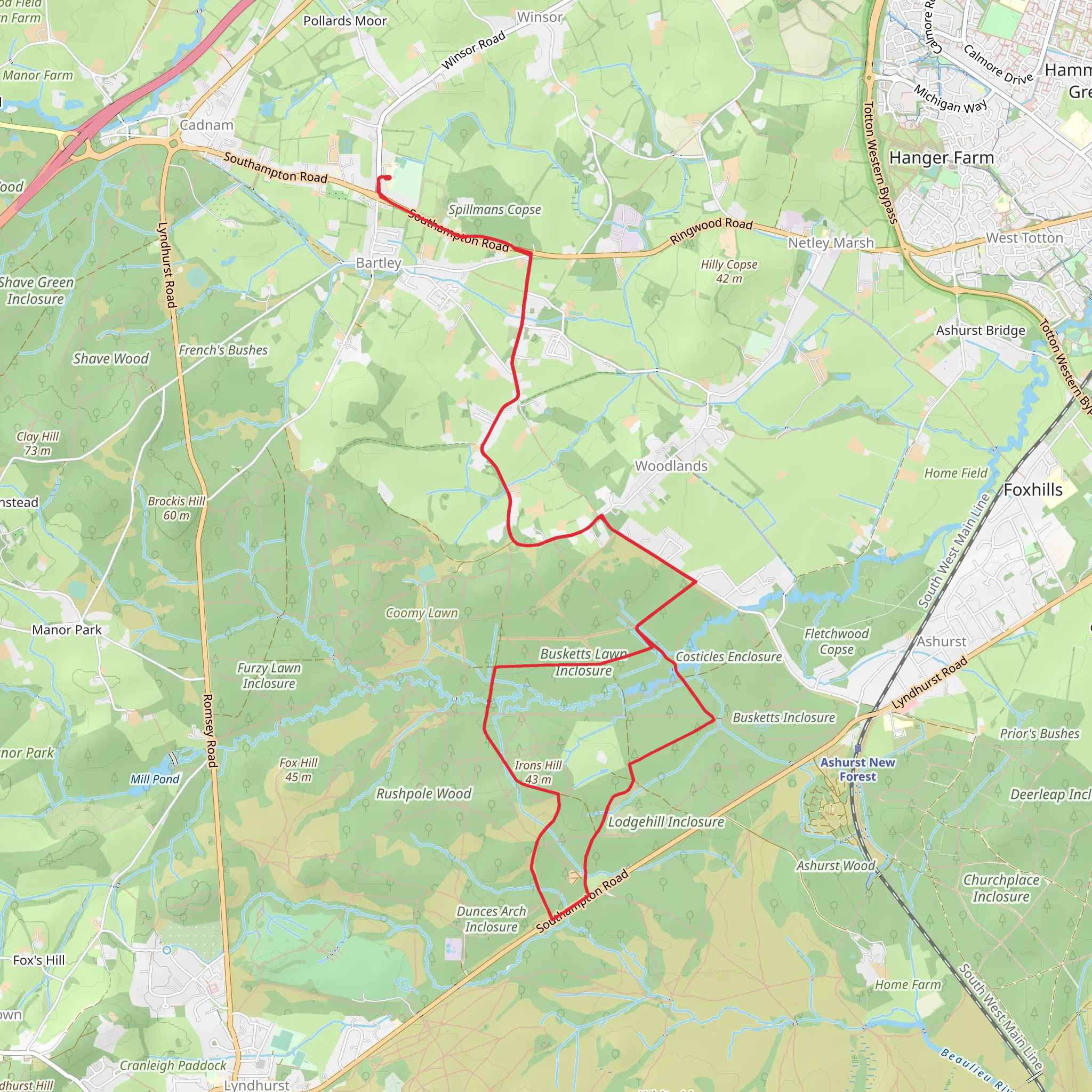 Busketts Lawn Inclosure and Ironshill Inclosure Loop from Bartley mobile static map
