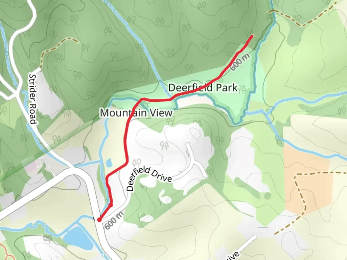 An image depicting the trail Deerfield Trail in Deerfield Park and its surrounding area.