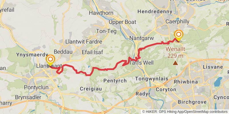 Mynydd Maendy to Caerphilly Common Walk stage 2 Map