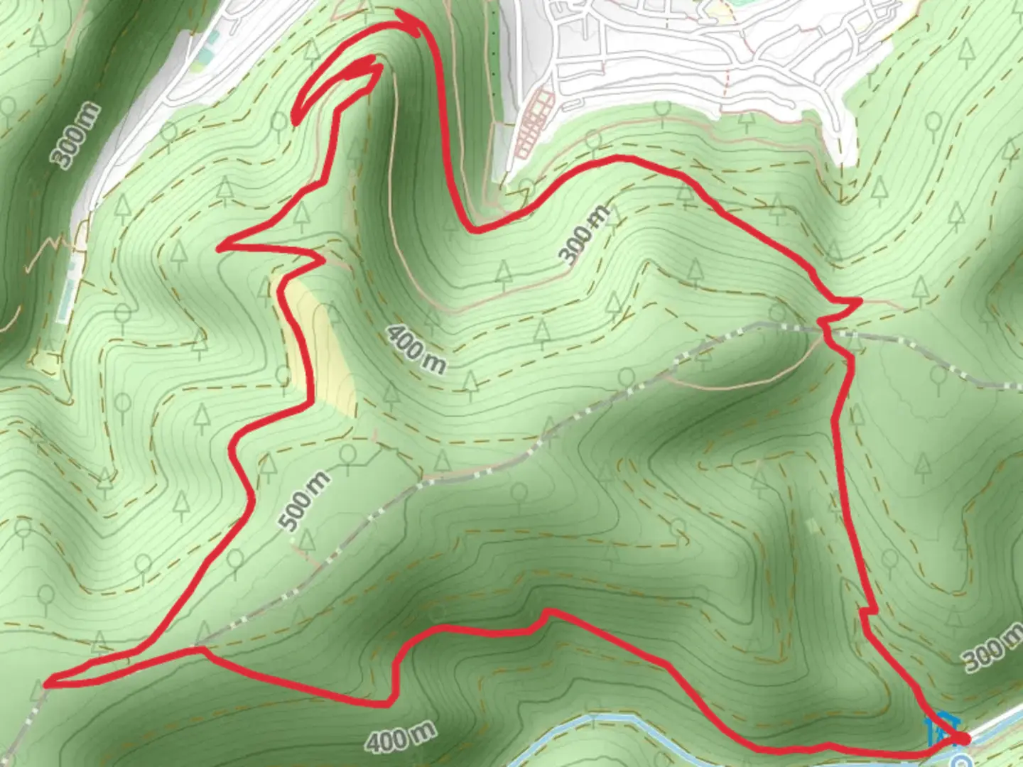 An image depicting the trail Dicker Stein Turm via Jakobsweg Speyer Metz and Pfaezerwald Weisser Punkt and its surrounding area.