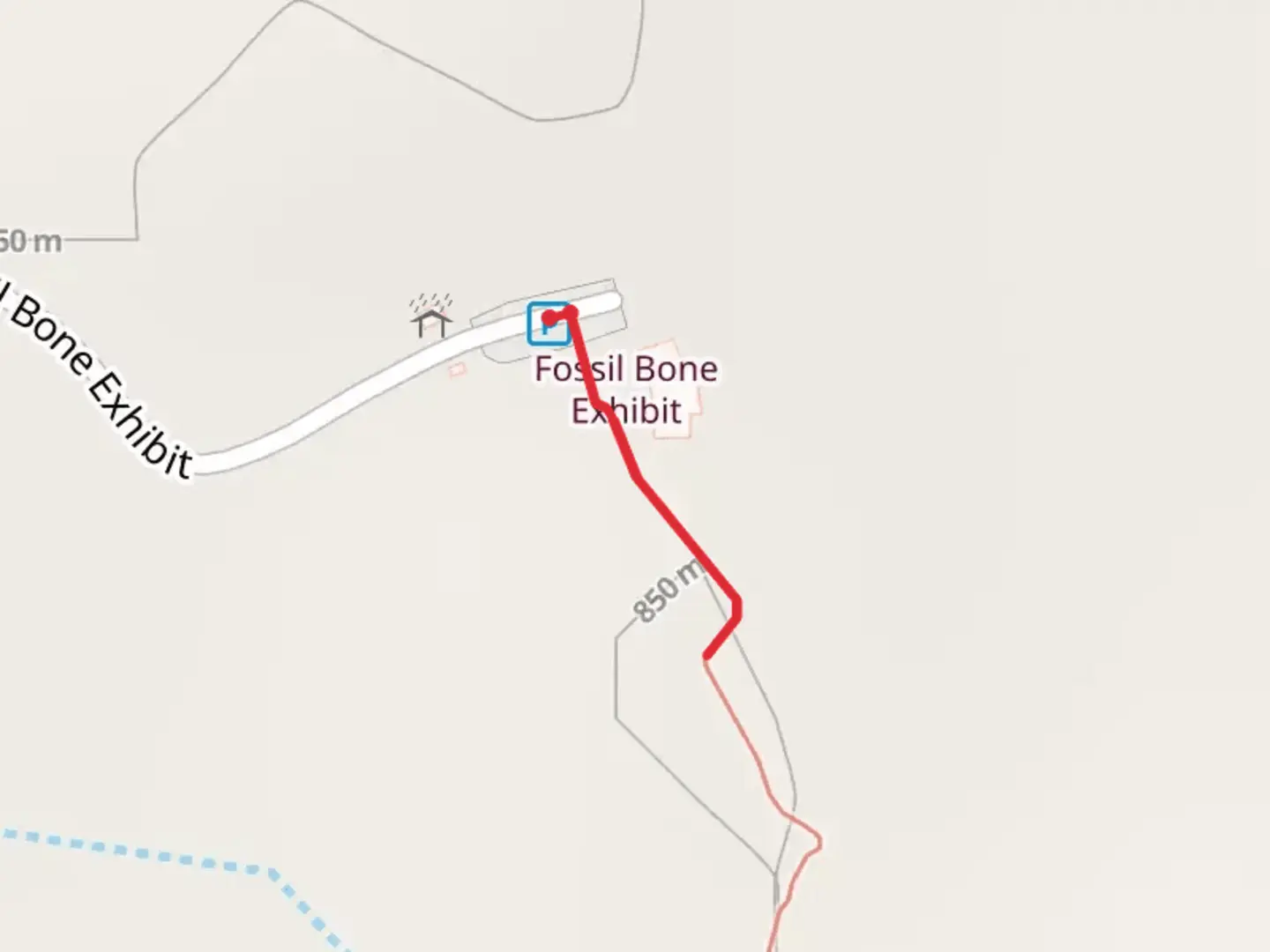 An image depicting the trail Fossil Bone Exhibit and its surrounding area.