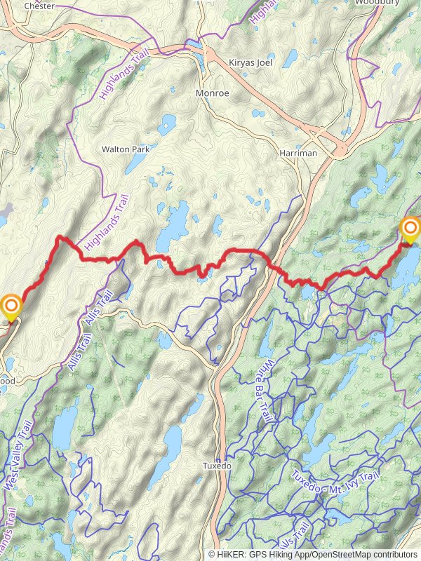 Buchanan Mountain, Island Pond Mountain and Lake Tiorati via Appalachian Trail mobile static map