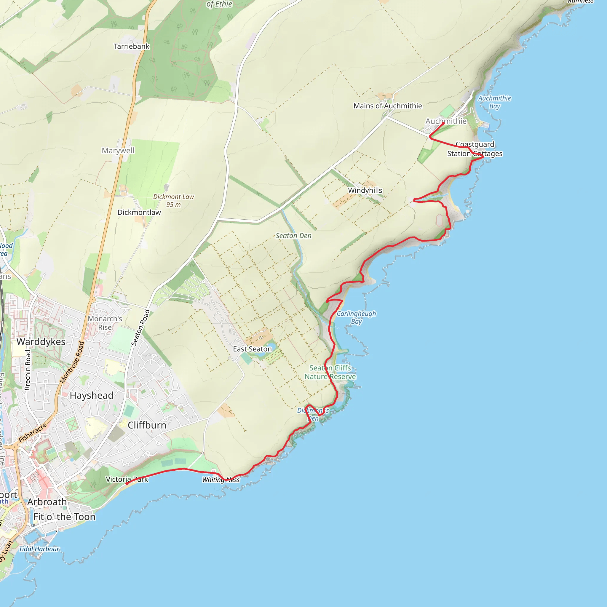 Arbroath to Auchmithie Coastal Path mobile static map