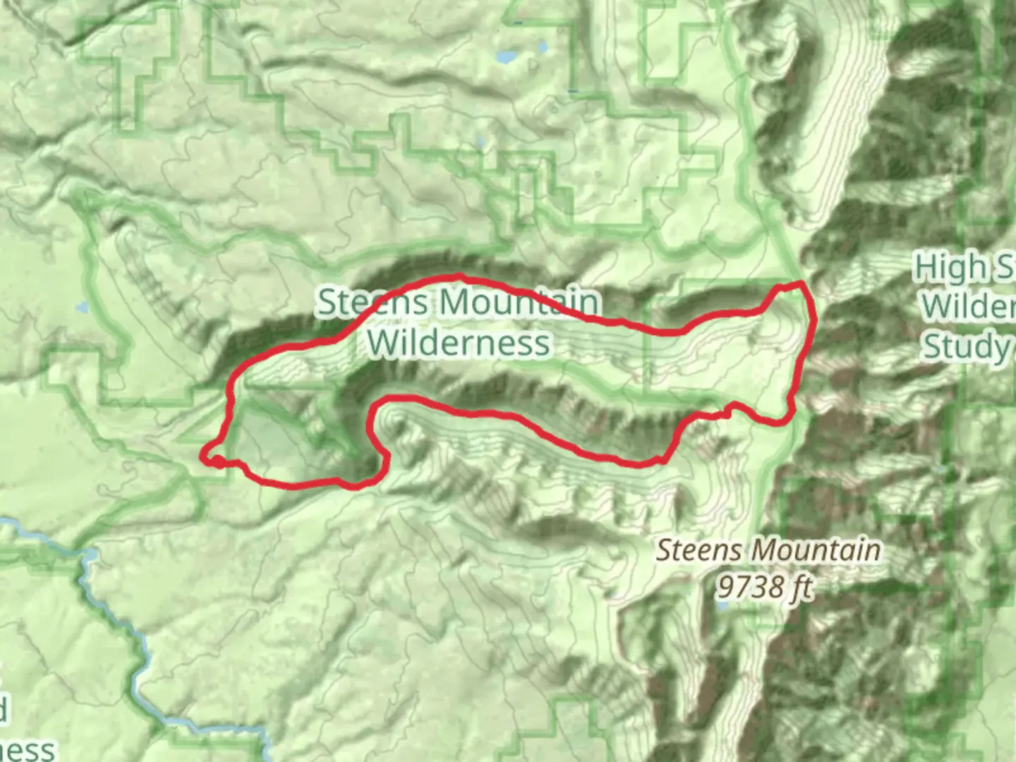 An image depicting the trail Big Indian and Little Blitzen Loop Trail and its surrounding area.