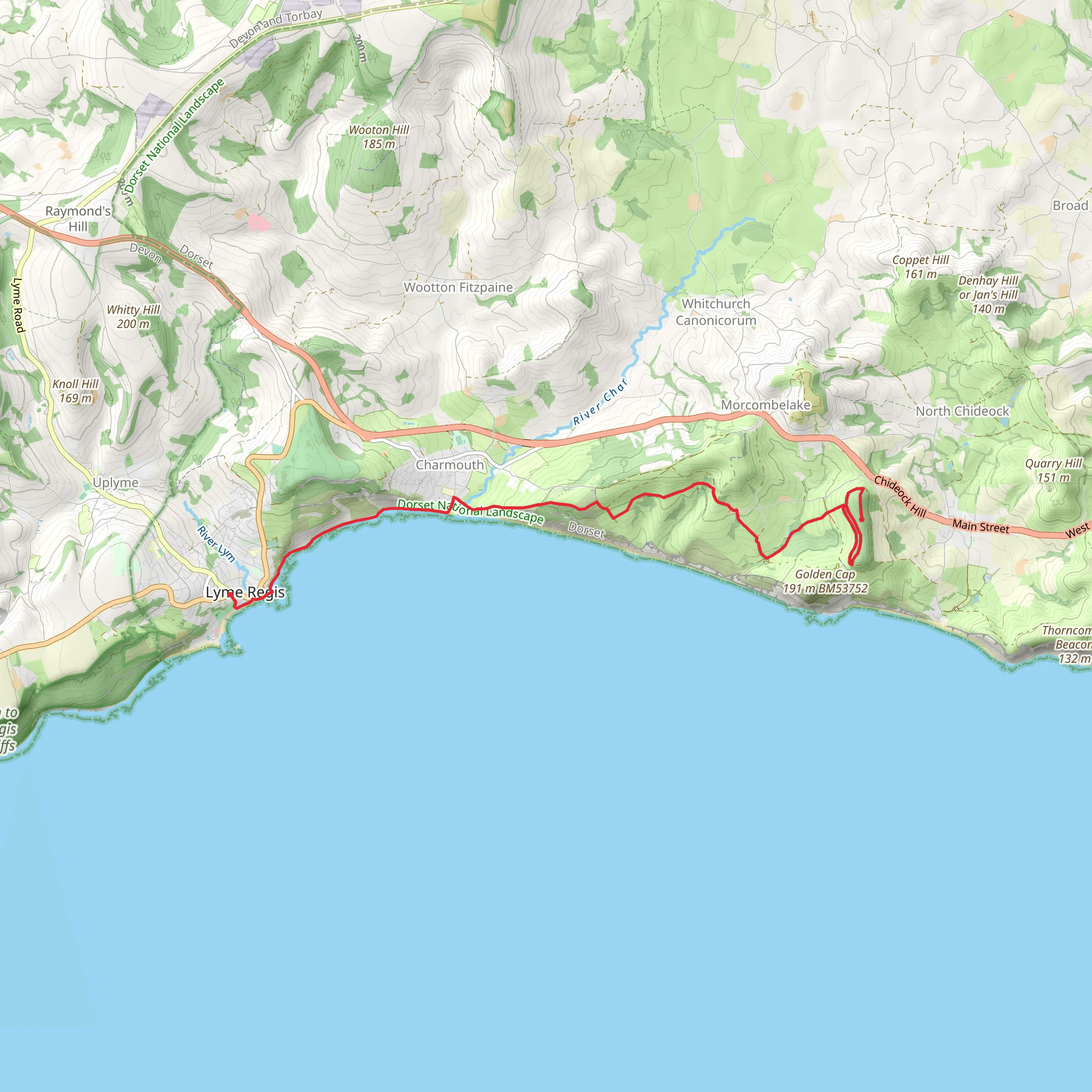 Charlmouth, Stanton St Gabriel Country Park and Langdon Hill Walk mobile static map