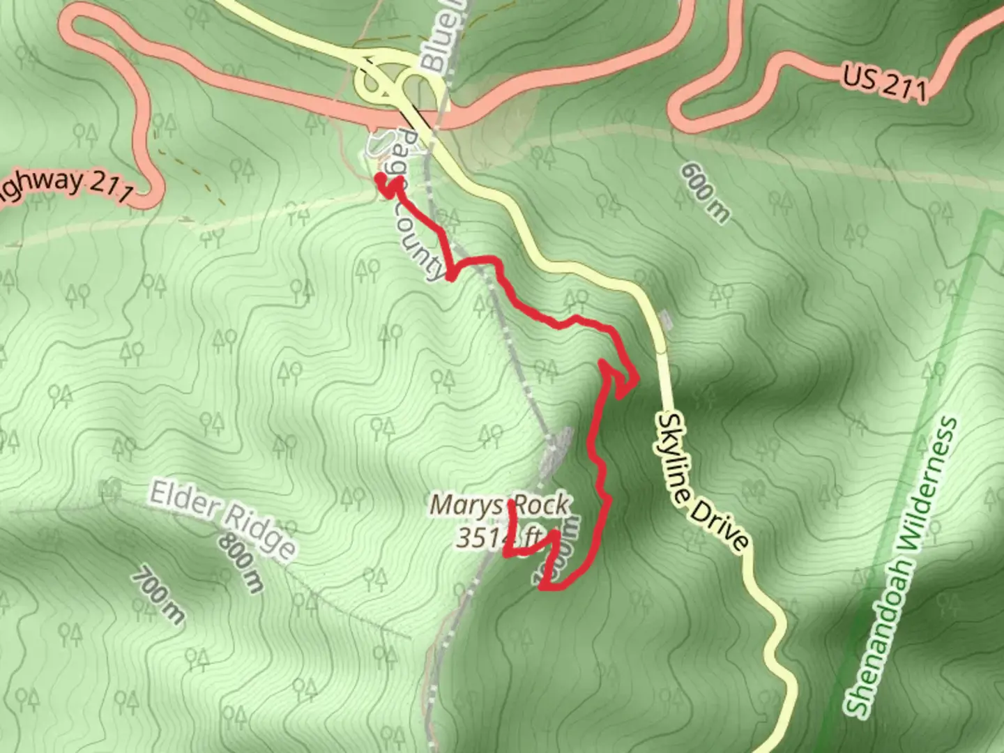 An image depicting the trail Mary's Rock via Appalachian Trail and its surrounding area.