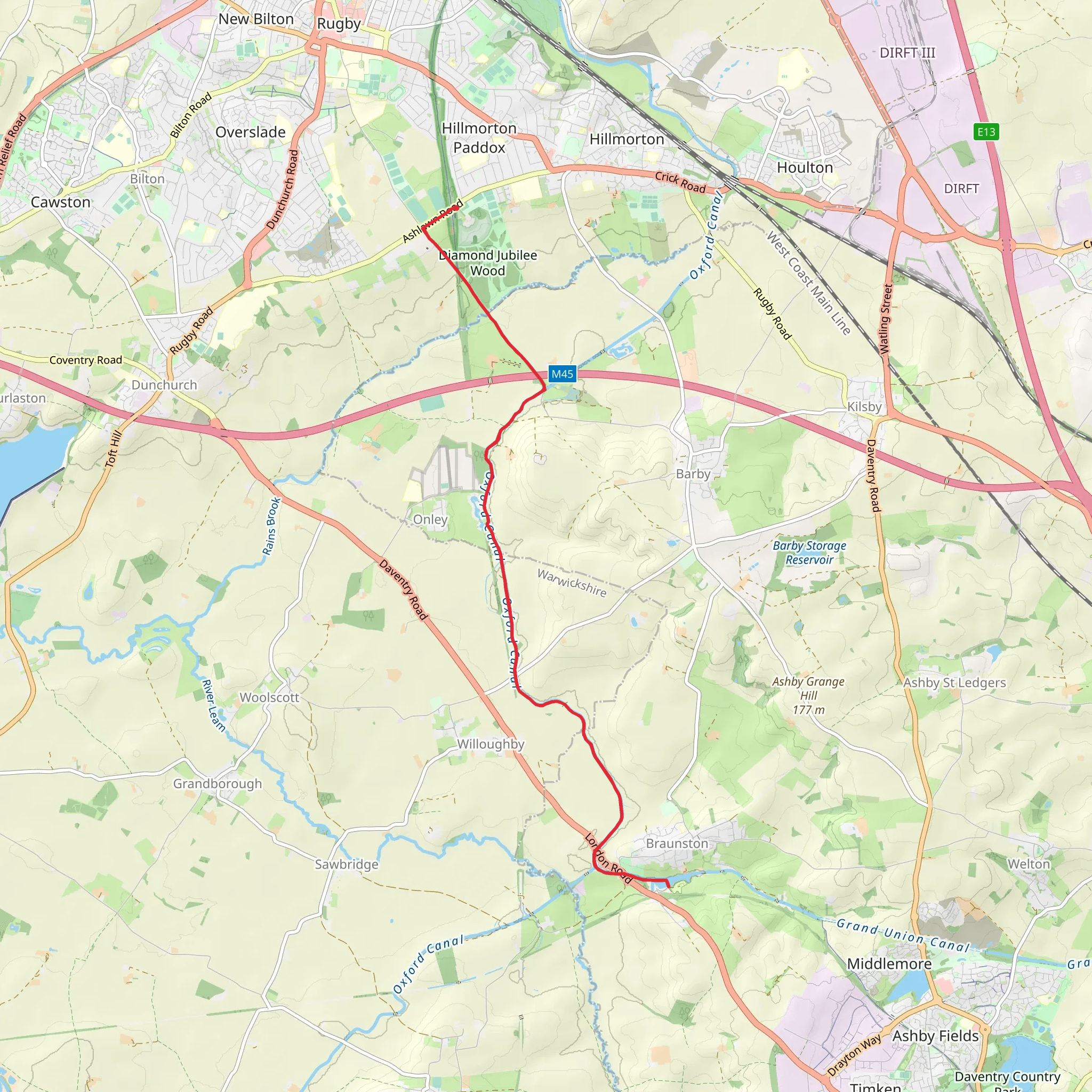 Ashlawn Cutting Nature Reserve to Braunston Walk mobile static map