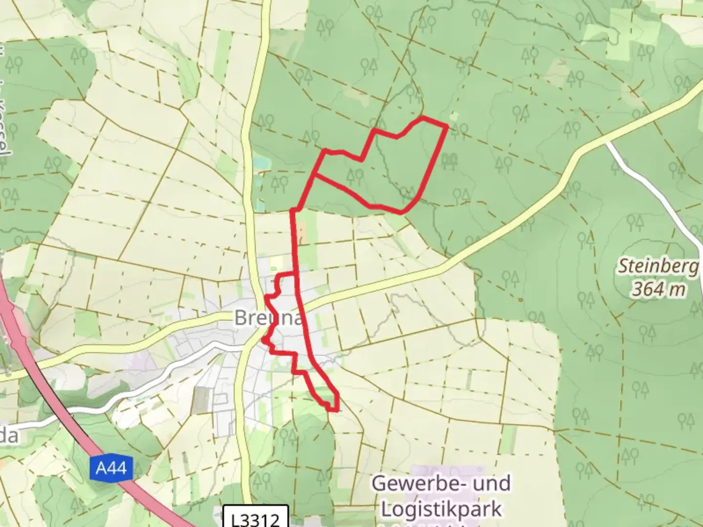 An image depicting the trail Eco-Pfad Breuna Knot and its surrounding area.
