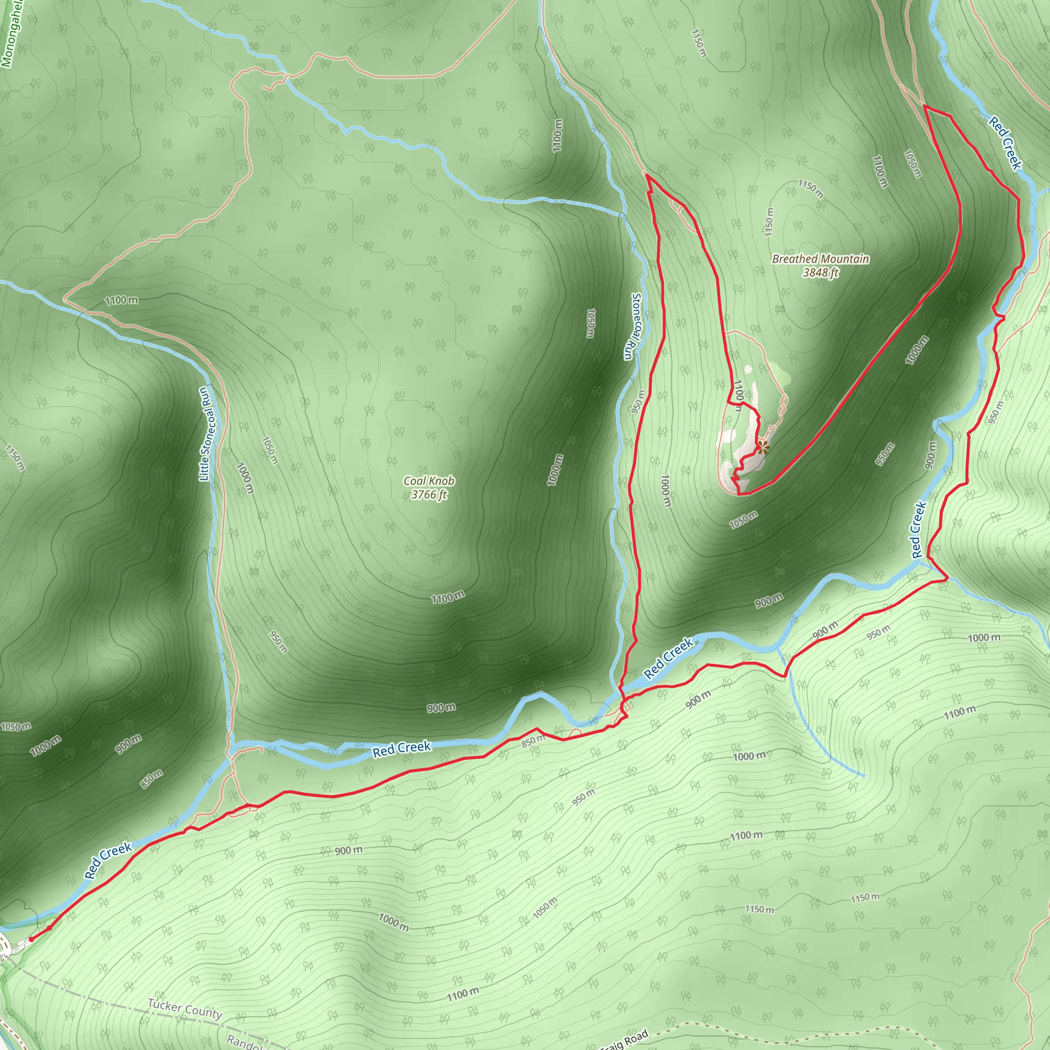 Red Creek Trail, Rocky Point Trail and Big Stonecoal Loop Trail mobile static map