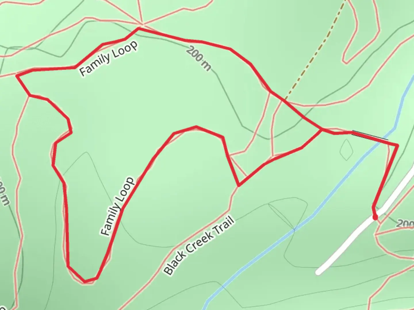 An image depicting the trail Family Loop and its surrounding area.
