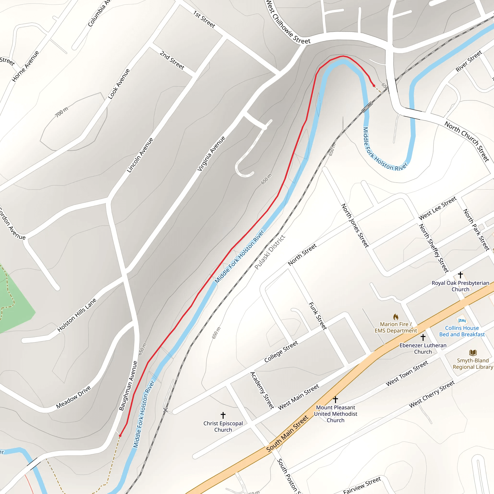 Walk beside Middle Fork Holston River mobile static map
