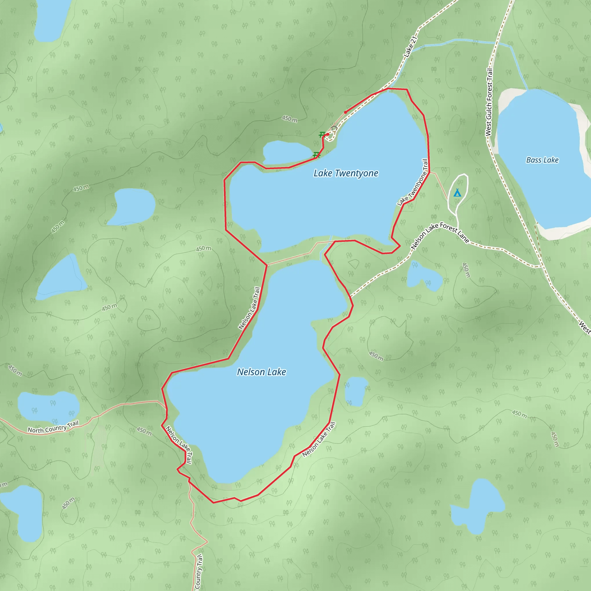 Lake Twentyone and Nelson Lake Loop Trail mobile static map