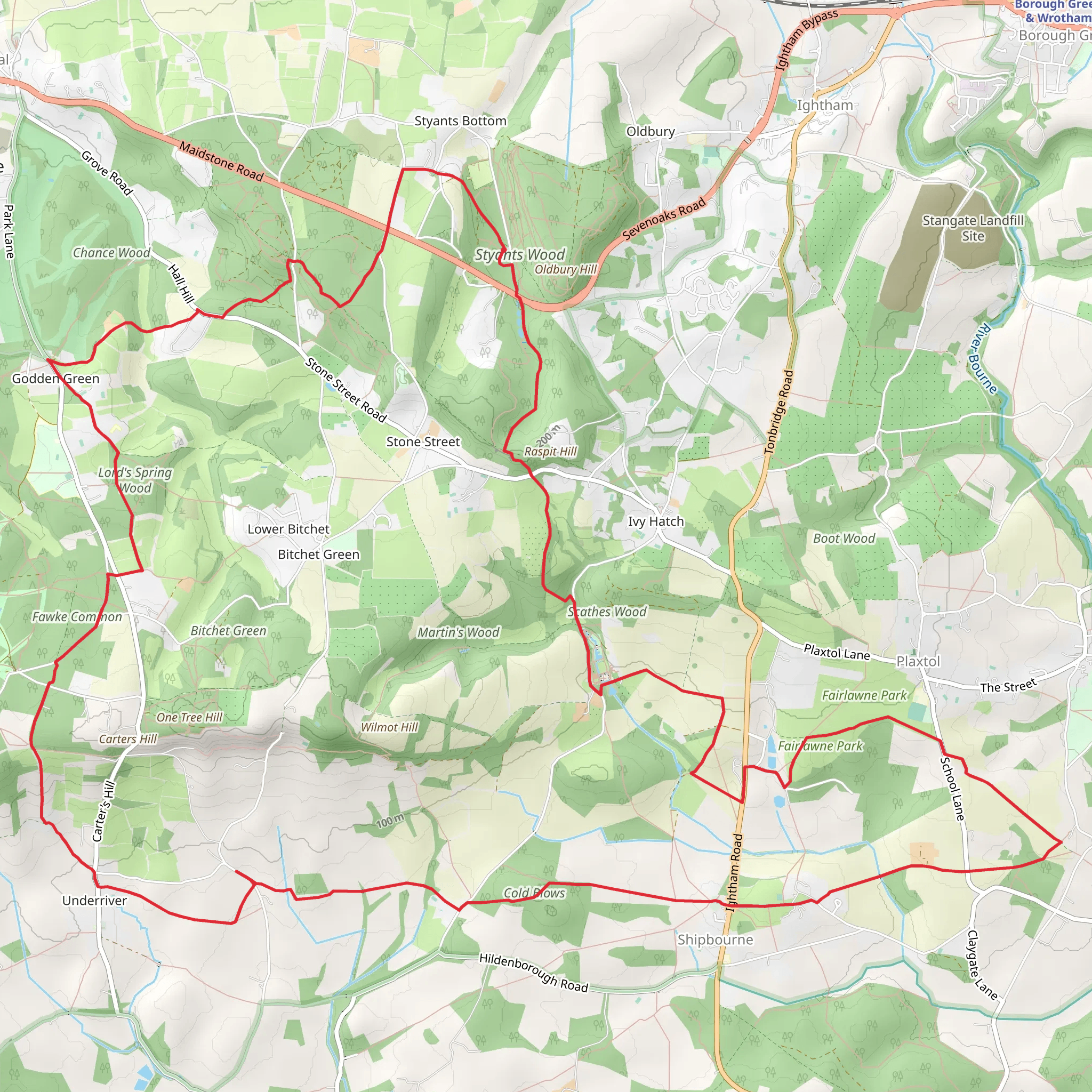 Styants Wood, Ightham Mote, Cold Blows and Fawke Common Loop mobile static map